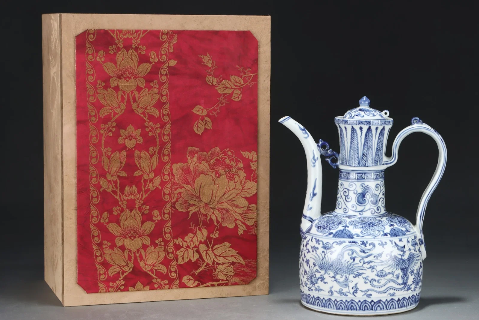 A Rare Blue and White Lotus and Phoenix Pattern Ewer