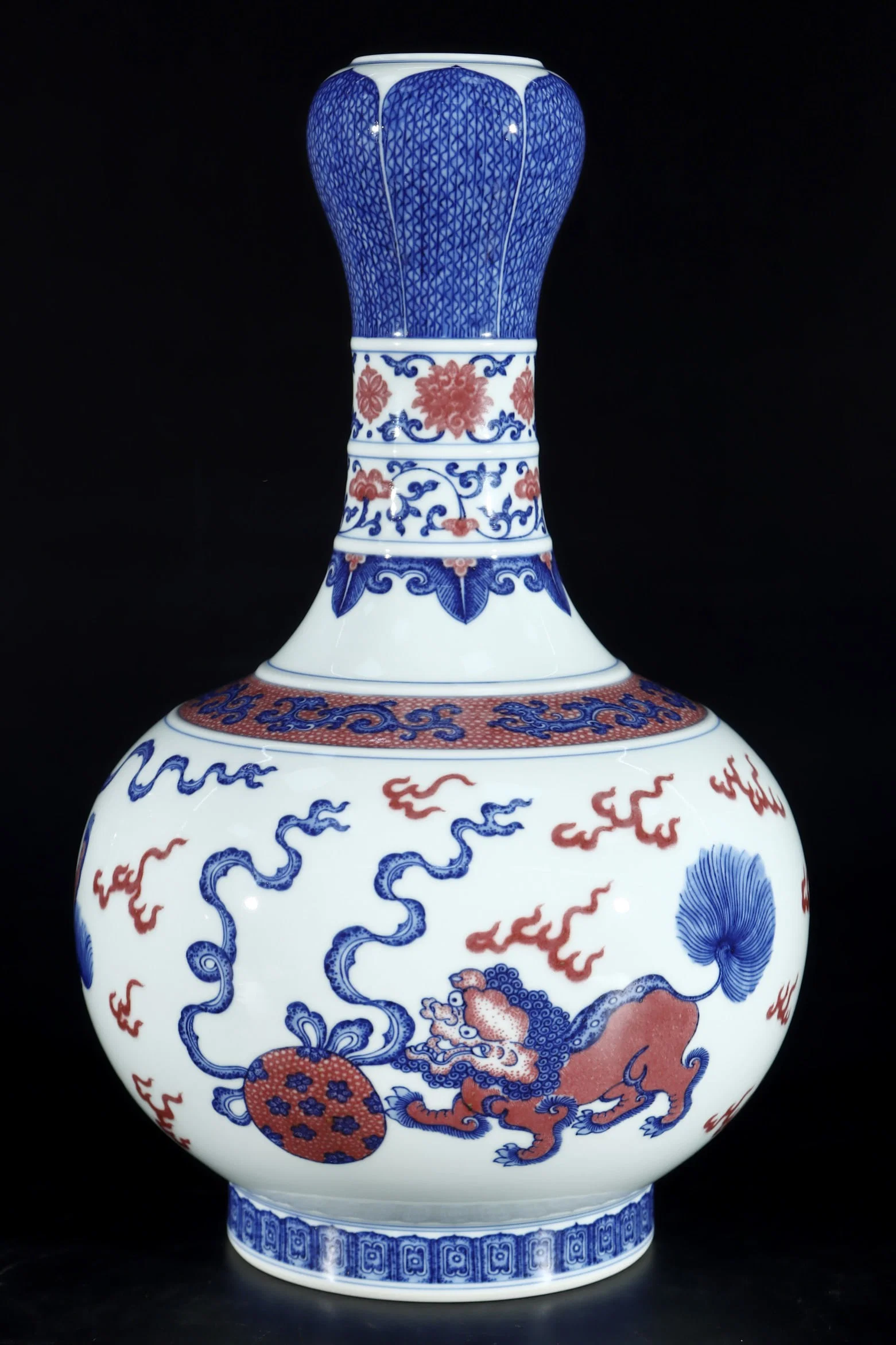 A Rare Blue and White Underglaze-Red Lion Pattern Vase