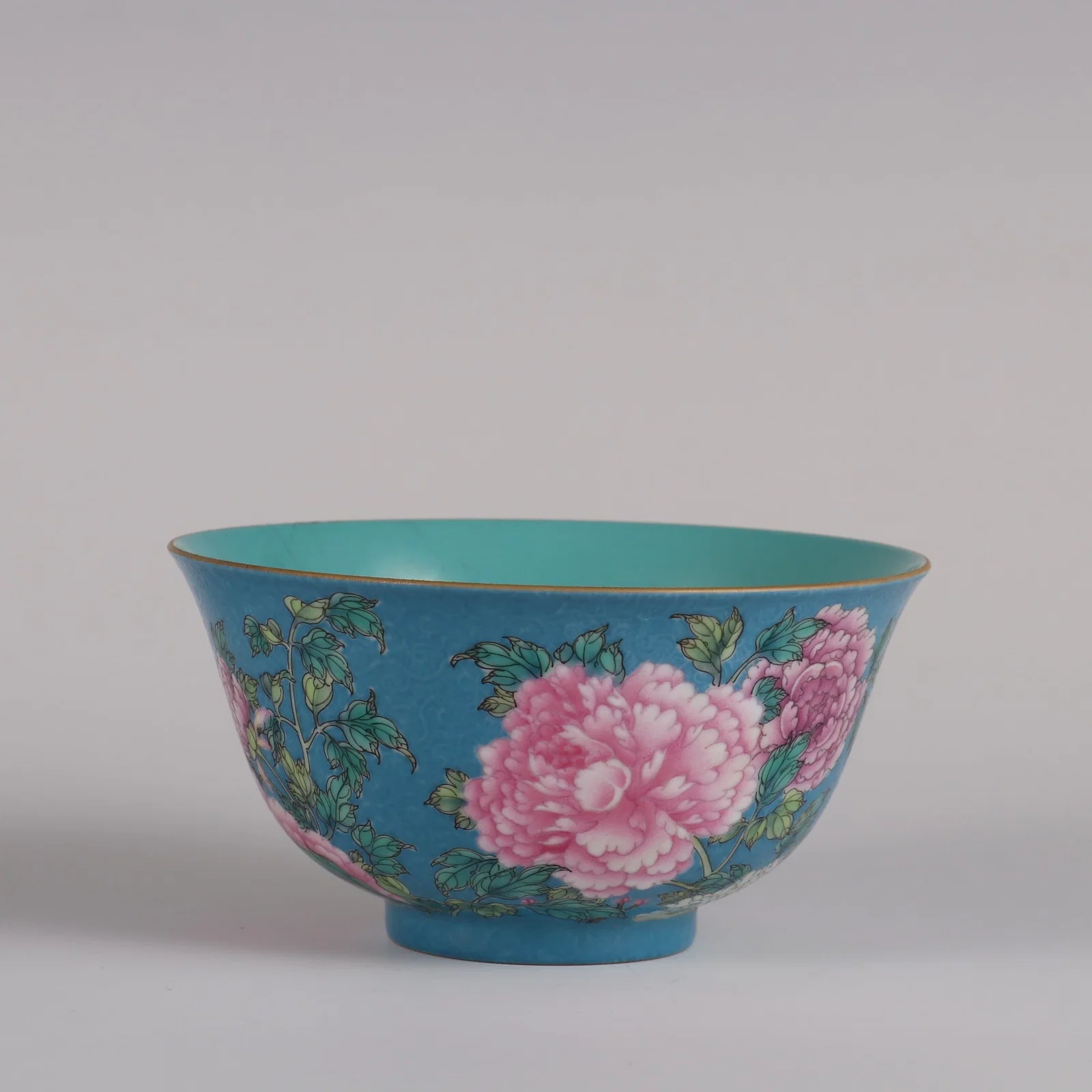 A Rare Blue Ground Pahua Enameled Peony Pattern Bowl