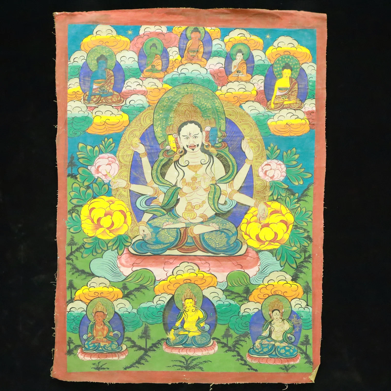 A Rare Brocade Painted Color Buddha Statue Tangka