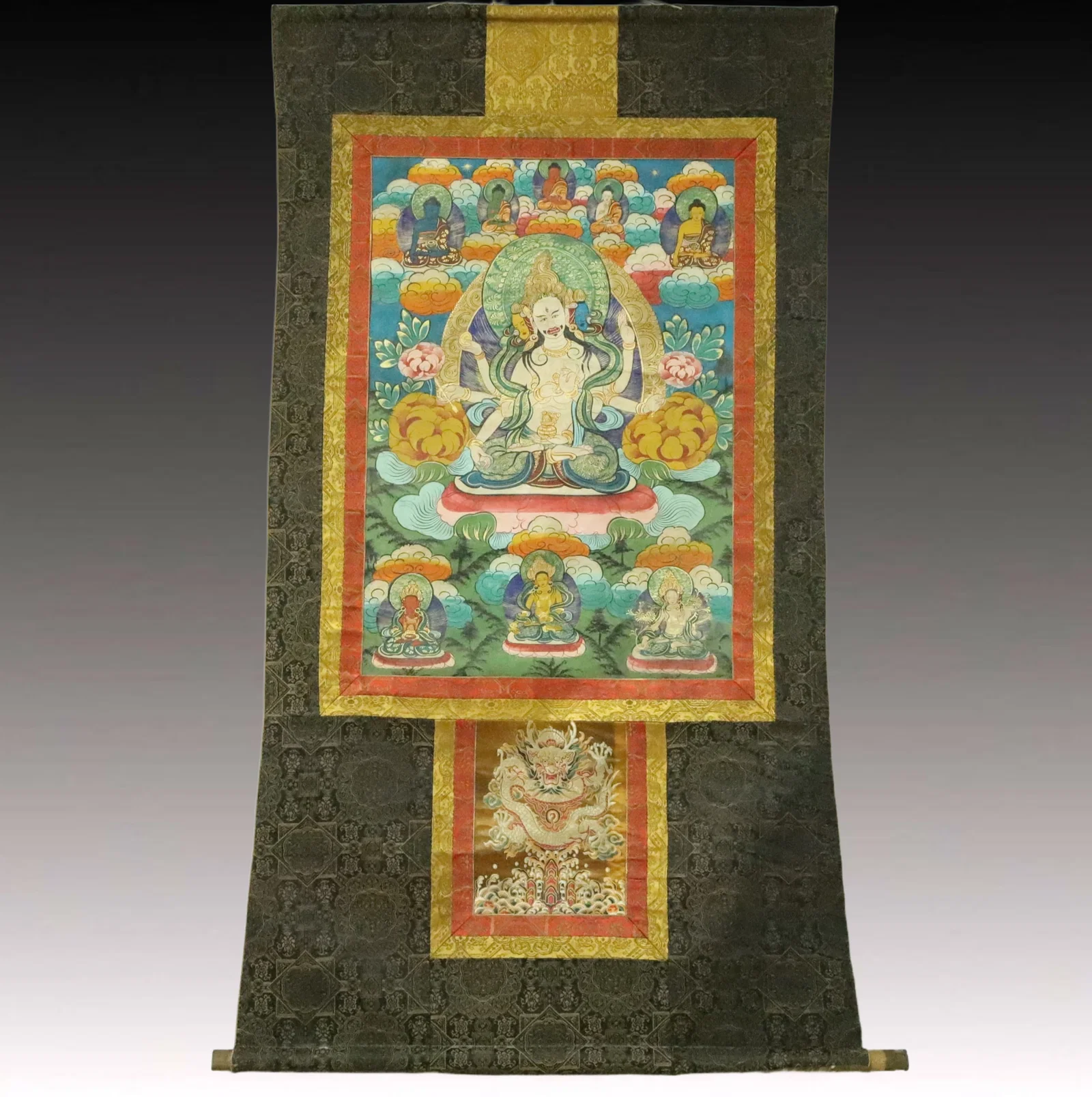 A Rare Brocade Painted Color Statue of Gautama’s Mother Tangka