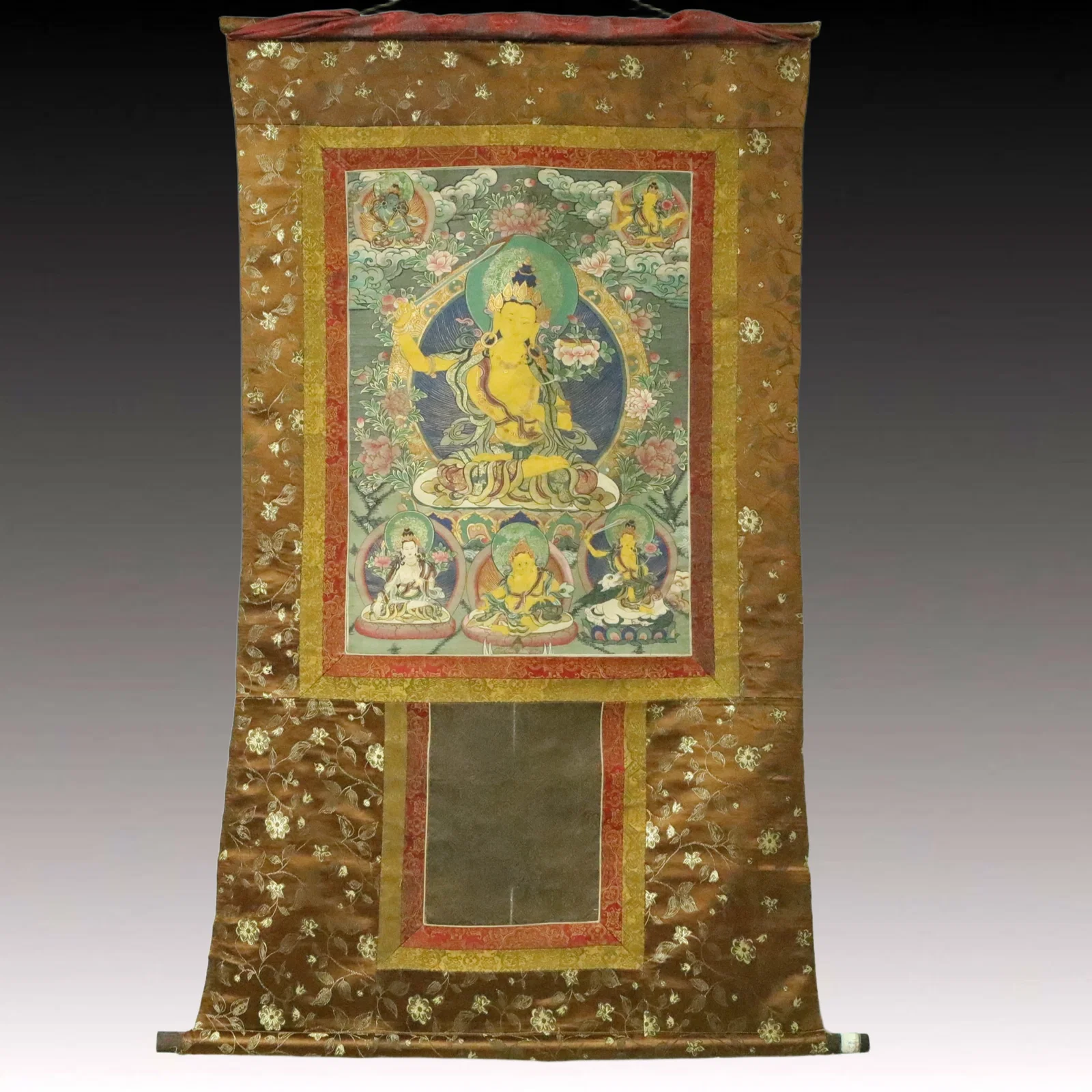 A Rare Brocade Painted Color Statue of Manjusri Tangka