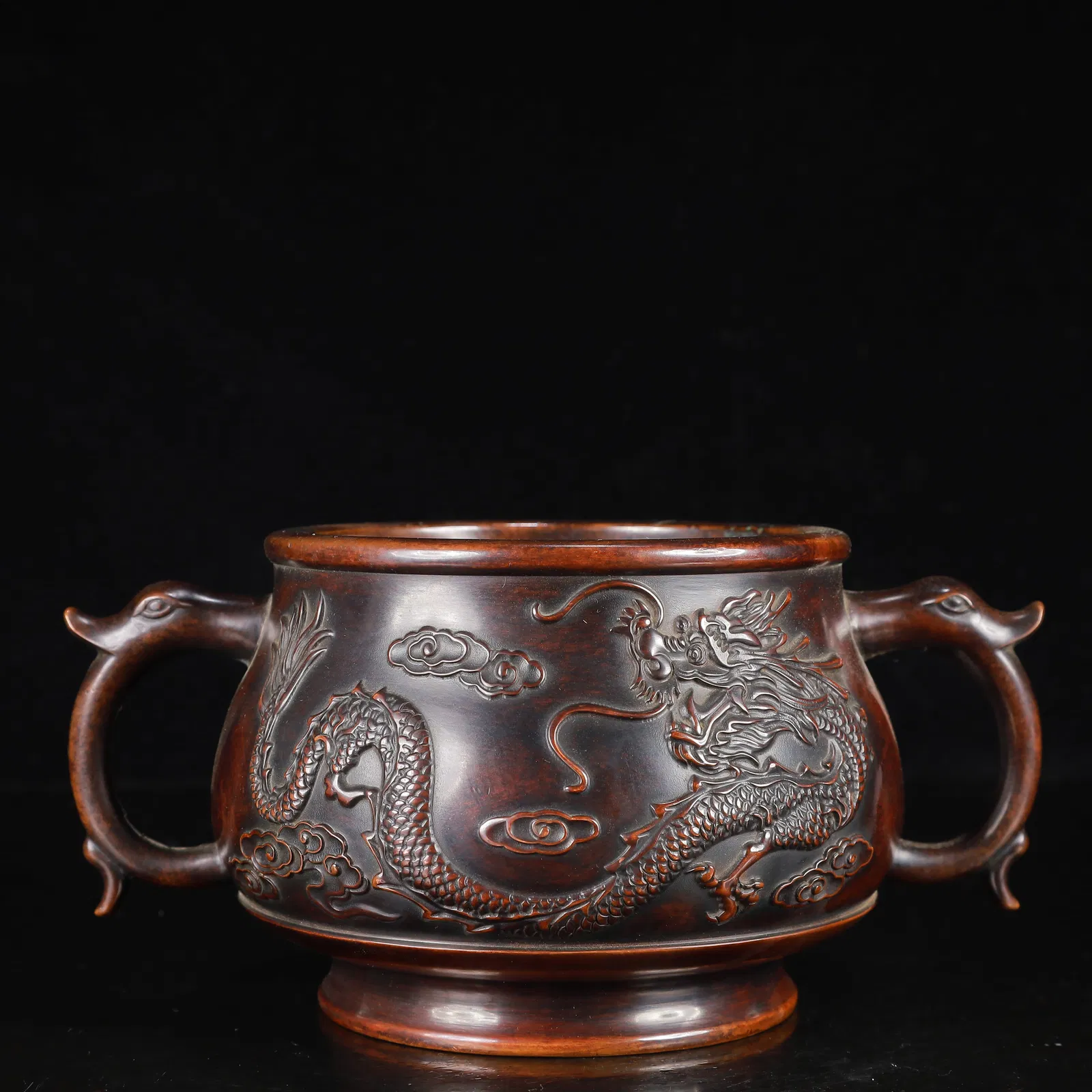 A Rare Bronze Auspicious Cloud and Dragon Pattern Double-Ears Censer