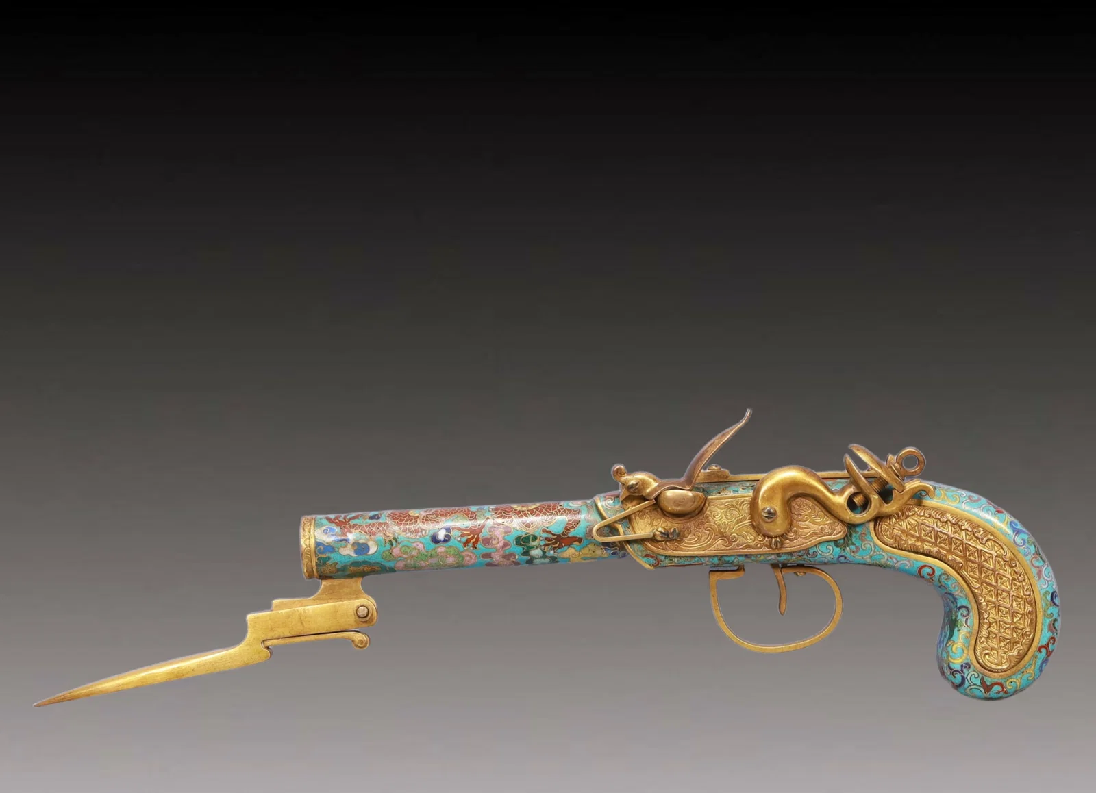 A Rare Cloisonne Inlaid White Jade Dragon Pattern Ornament