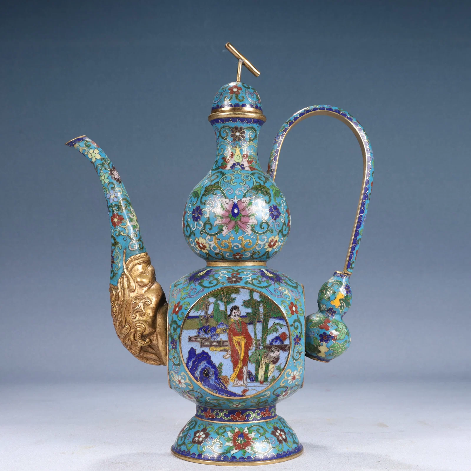 A Rare Cloisonne Lotus,Landscape and Figure Pattern Ewer