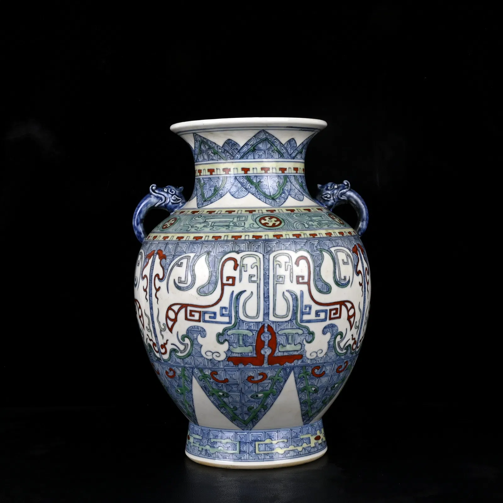 A Rare Doucai Beast-Face Pattern Beast-Ears Vase