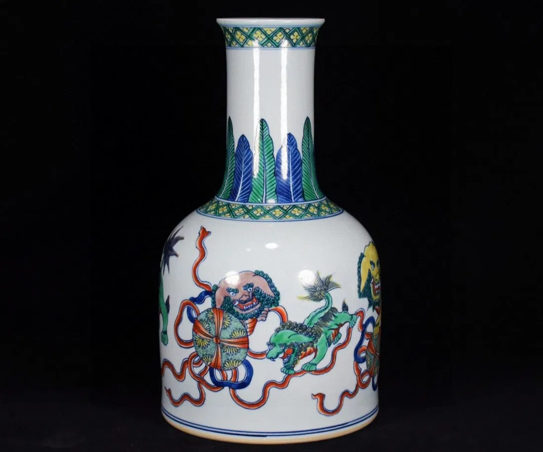 A Rare Doucai Lion Pattern Vase
