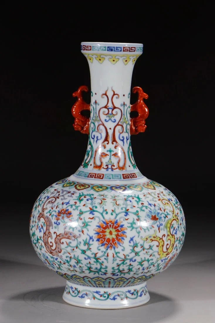 A Rare Doucai Lotus Pattern Double-Ears Vase