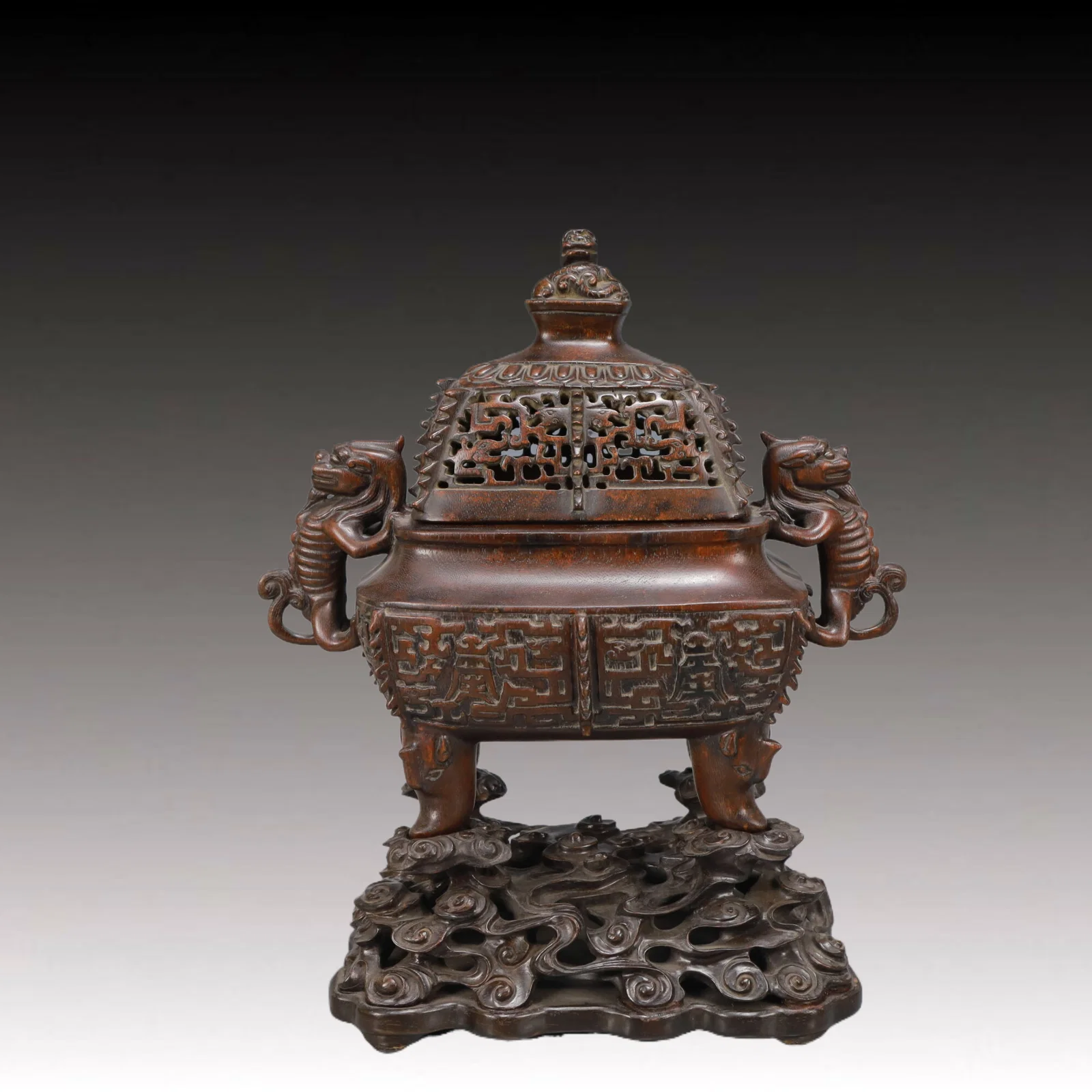 A Rare Eaglewood Dragon-Ears Censer with Zitanwood Base