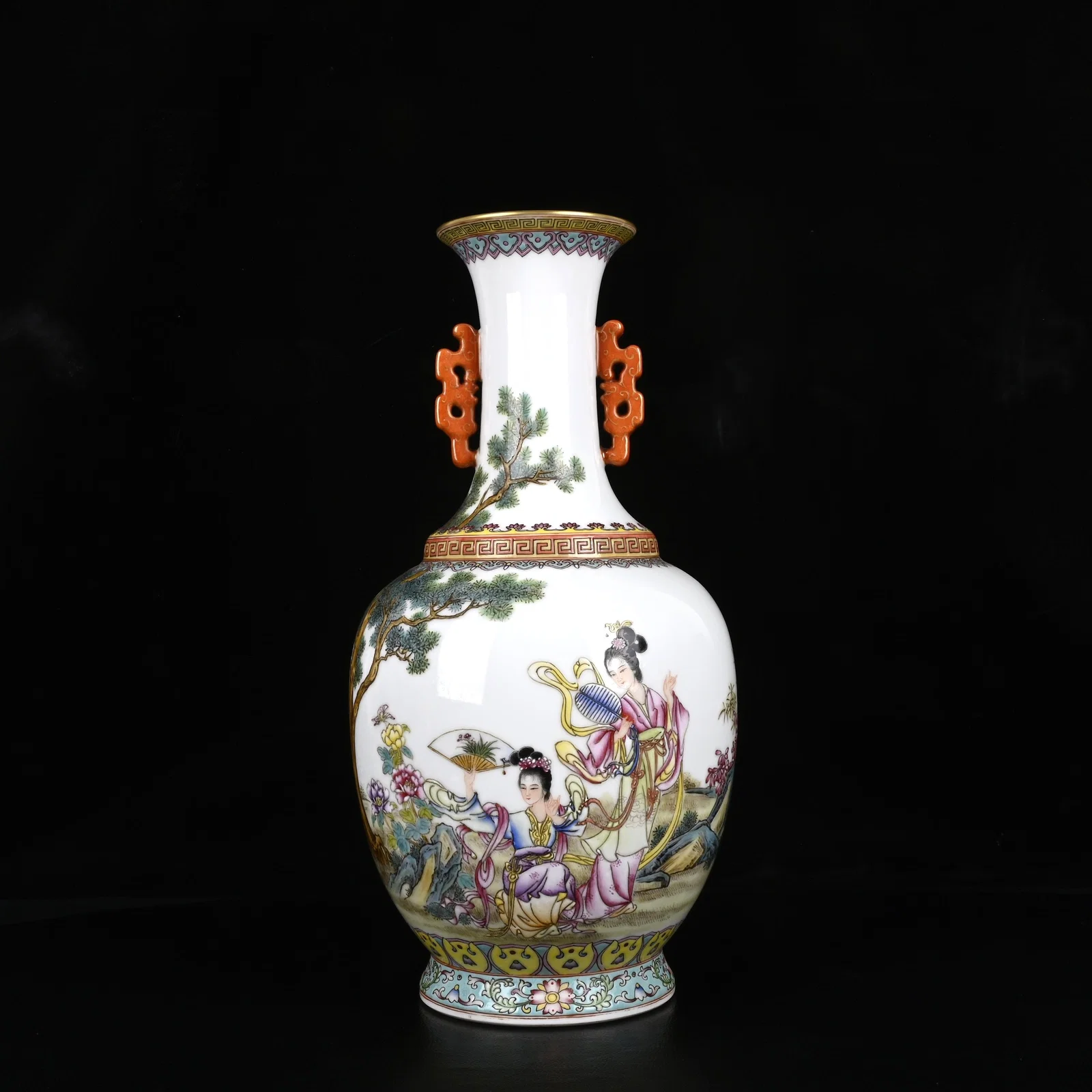 A Rare Enamel Figure and Story Pattern Double-Ears Vase,with Poem