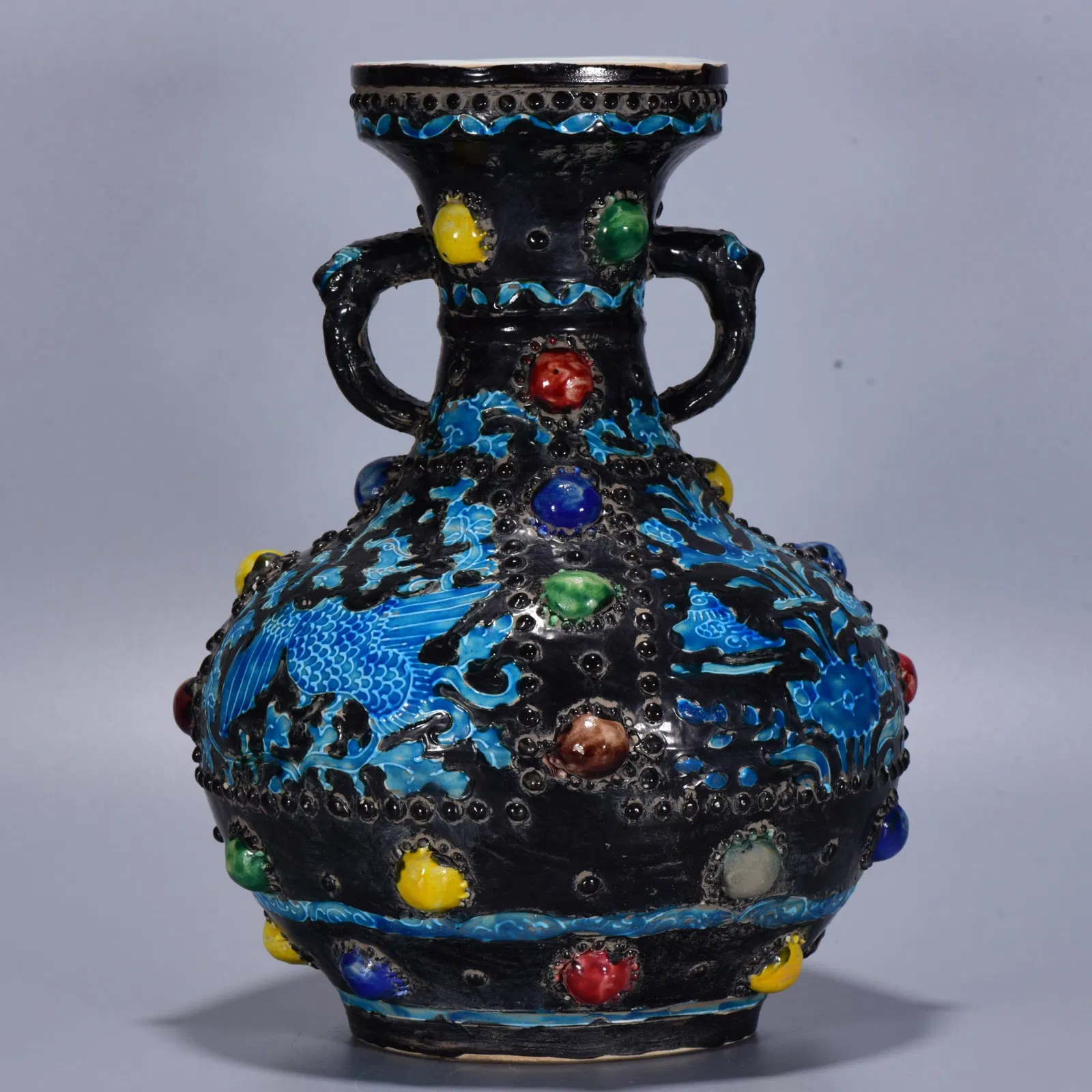 A Rare Enamel Glazed Phoenix Pattern Elephant-Ears Vase