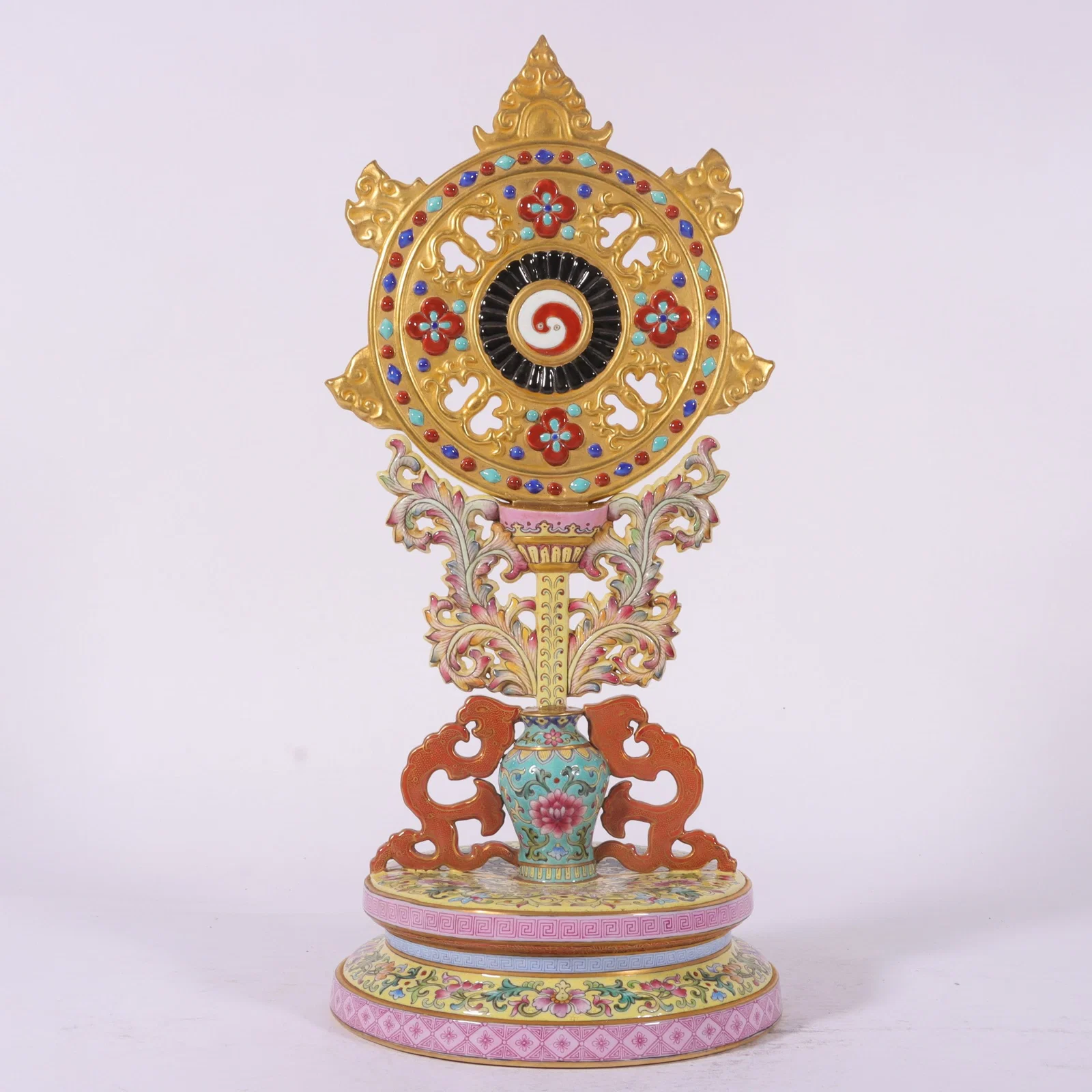A Rare Enamel Yellow Ground Painted Gold Lotus Pattern Ritual Implement