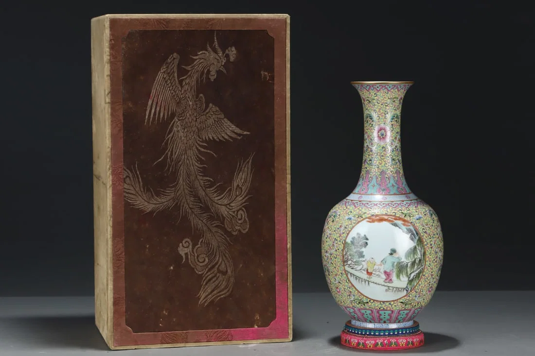 A Rare Famille-Rose Character and Story Pattern Vase
