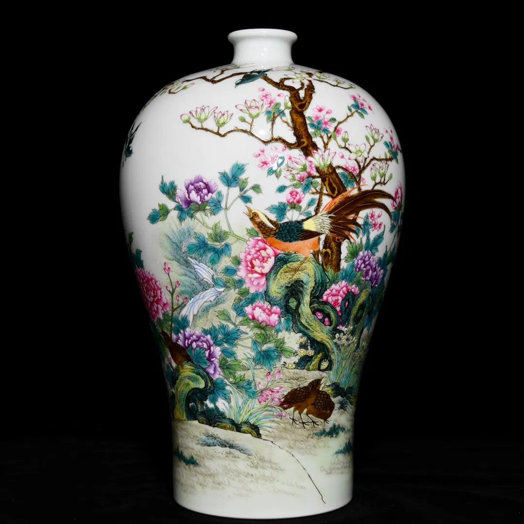 A Rare Famille-Rose Flower and Bird Pattern Vase,with Poem