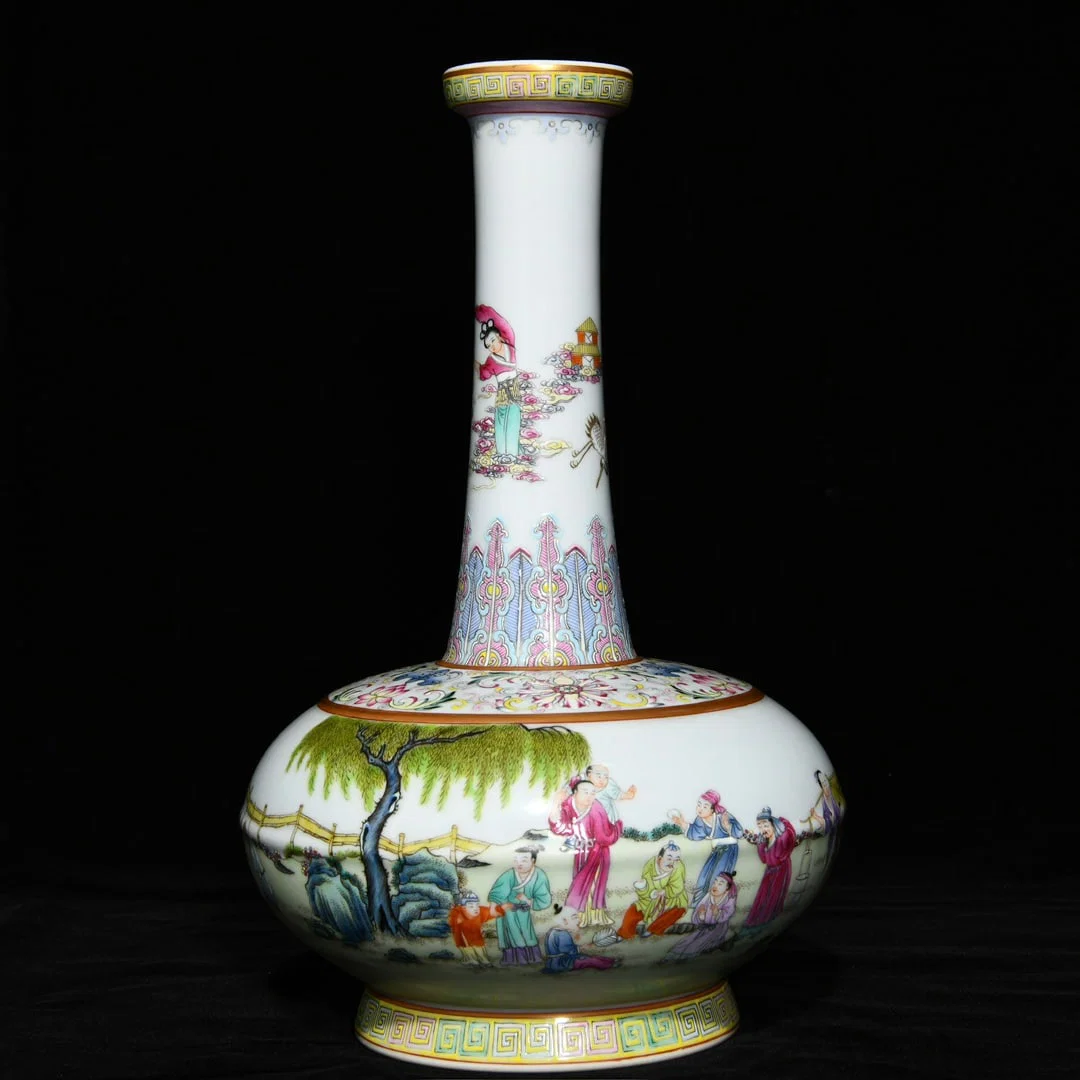 A Rare Famille-Rose Painted Gold Character and Story Pattern Vase