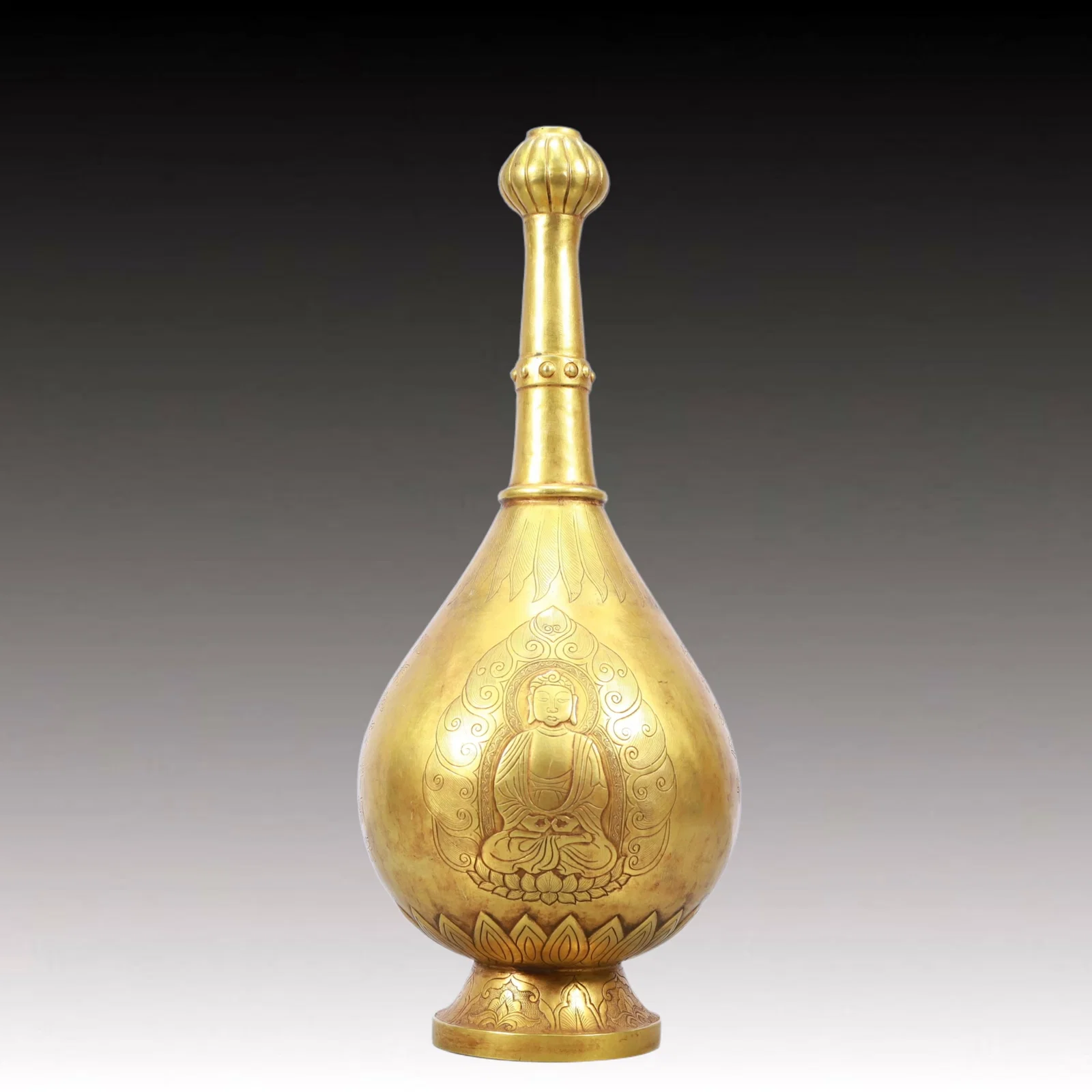 A Rare Gilt Bronze Buddha Statue Pattern Vase
