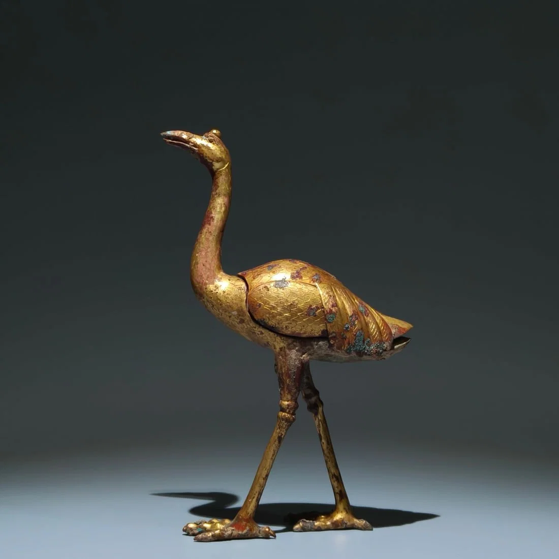 A Rare Gilt Bronze Crane Ornament