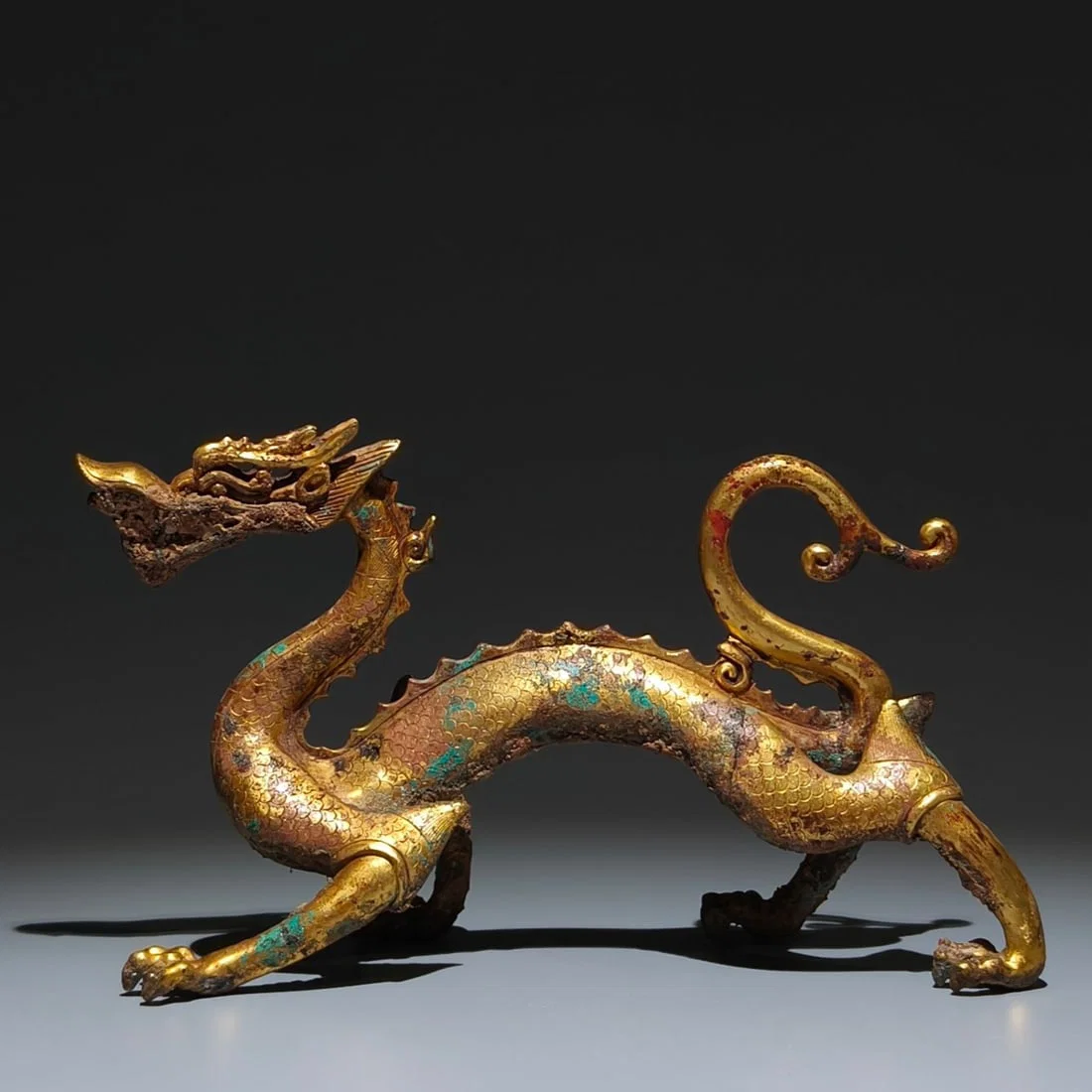A Rare Gilt Bronze Dragon Ornament