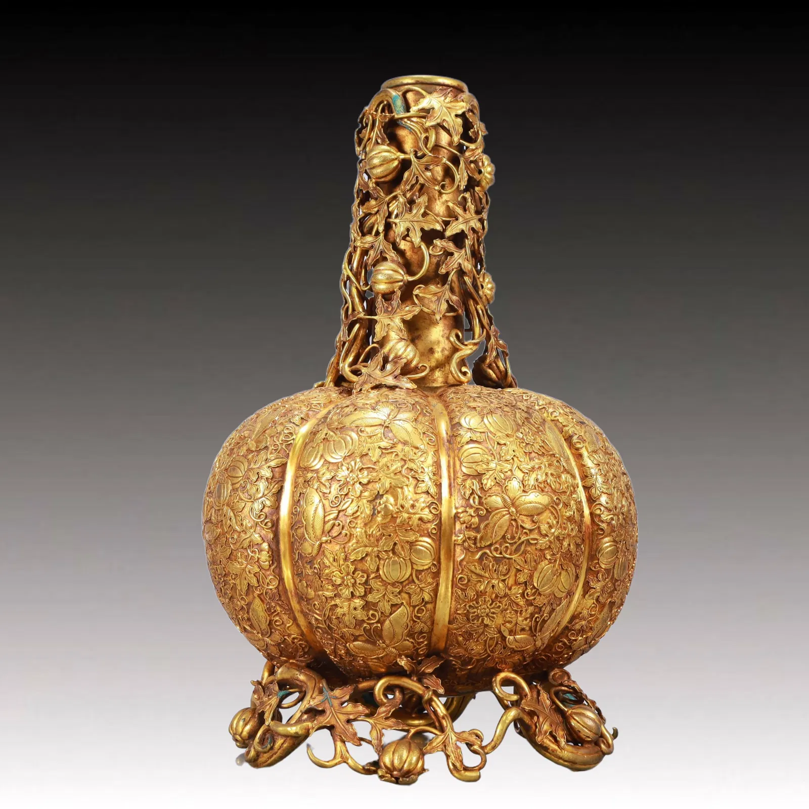 A Rare Gilt Bronze Flower and Fruit Pattern Vase