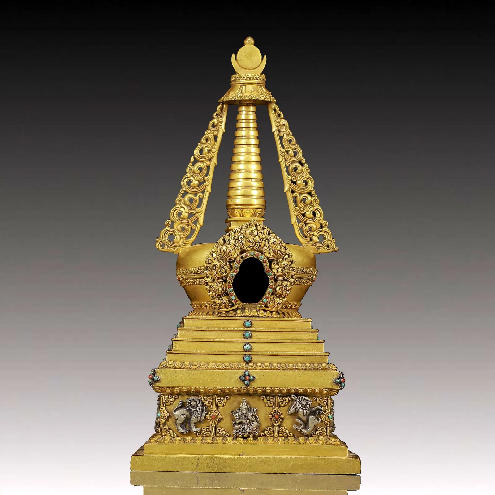 A Rare Gilt Bronze Inlaid Turquoise Niche