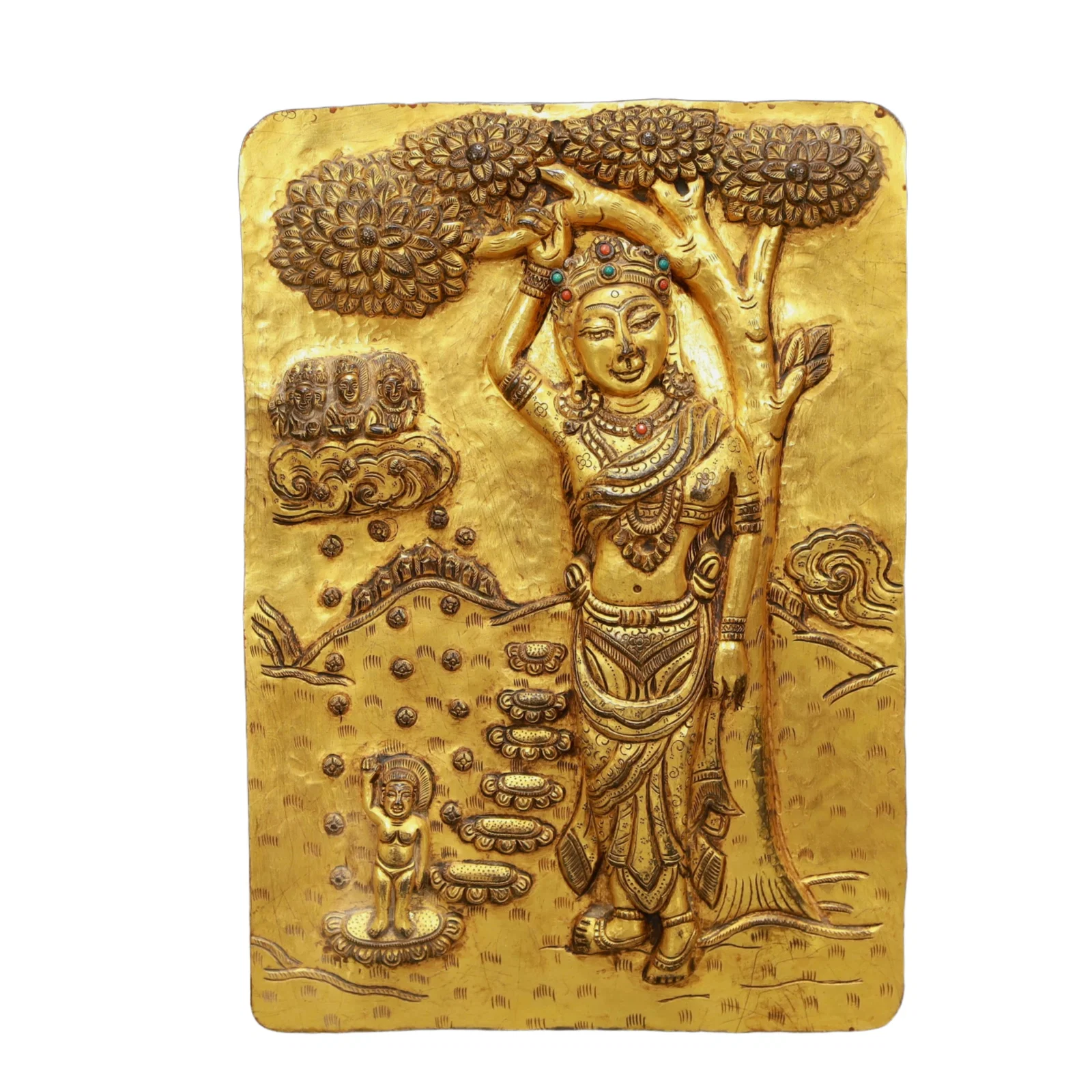 A Rare Gilt Bronze Statue of Tara Amulets,Inlaid Turquoise