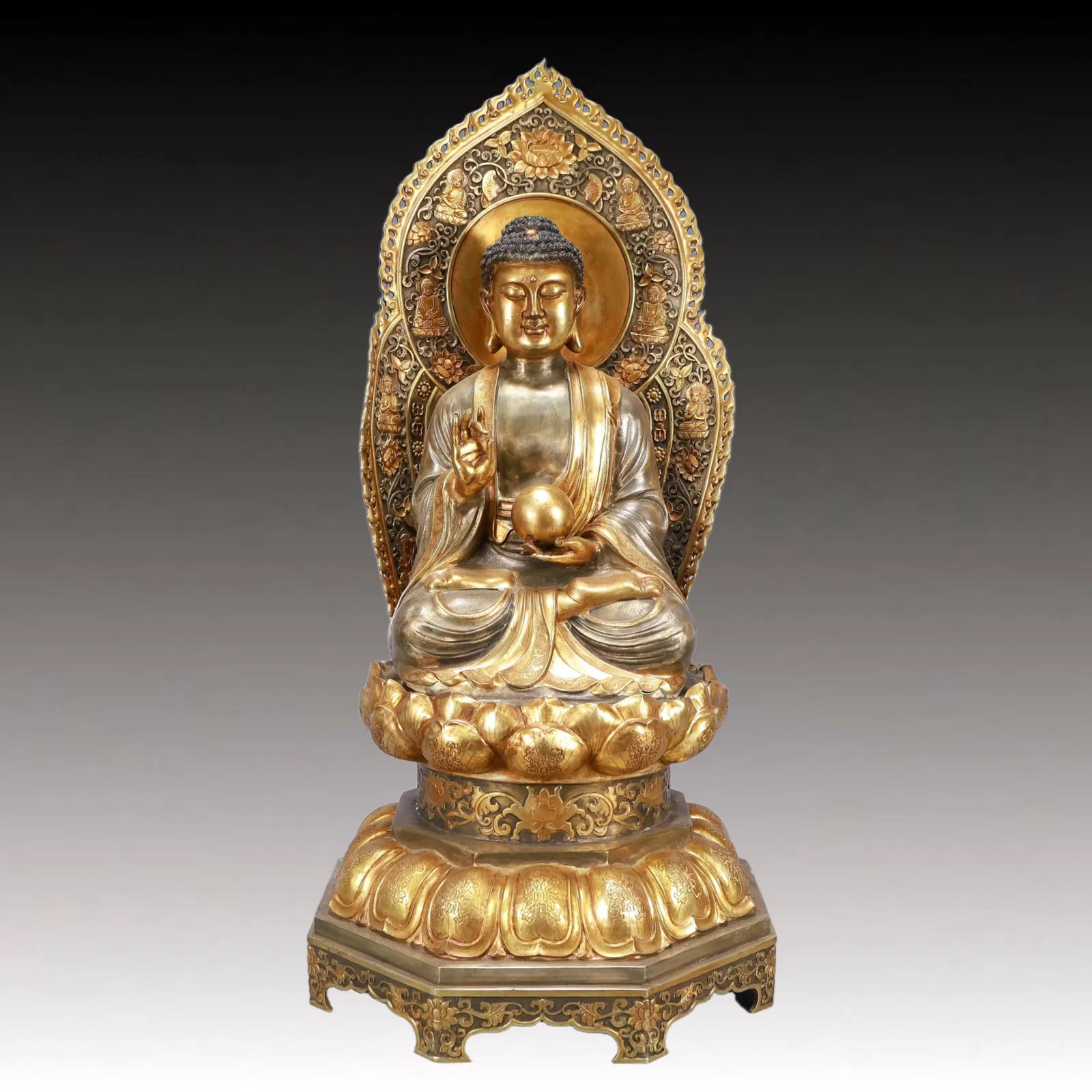 A Rare Gilt Silver Statue of Sakyamuni