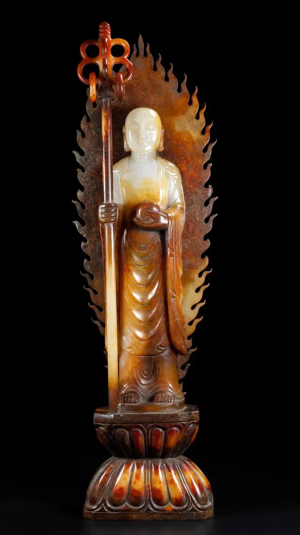 A Rare Hetian Jade Statue of Kshitigarbha Bodhisattva