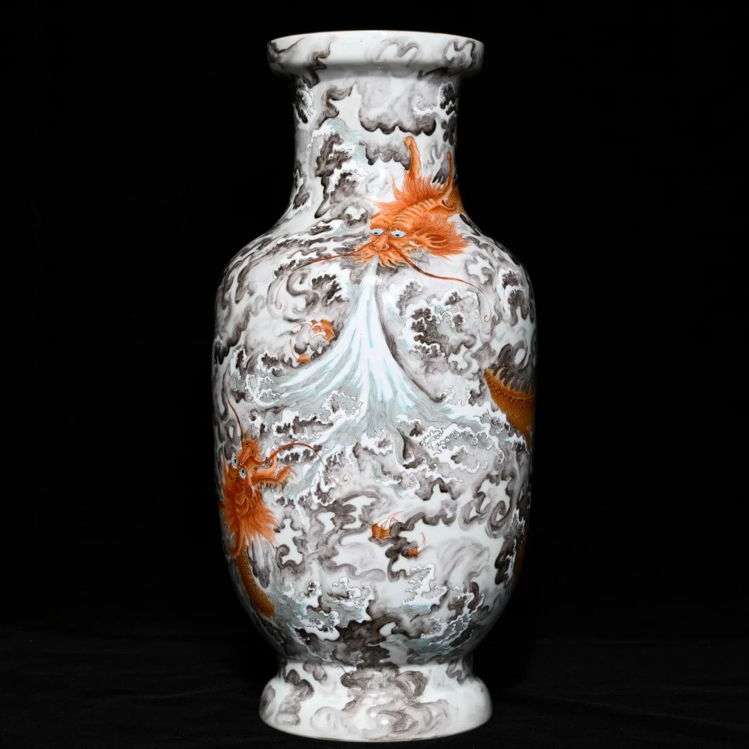 A Rare Ink Color Auspicious Cloud and Dragon Pattern Vase