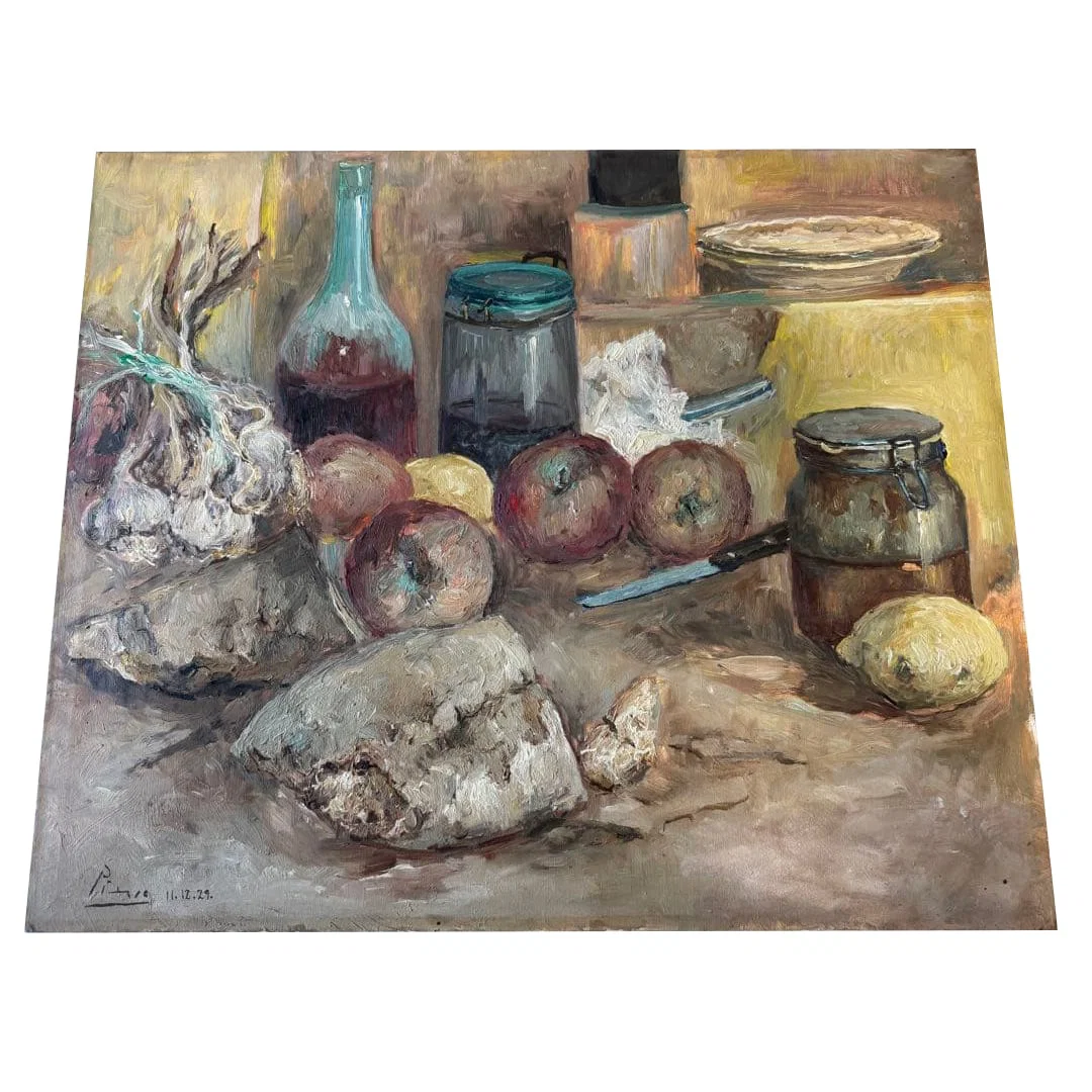 A rare original oil painting by Picasso, oil on canvas, signed, with gallery authentication label.