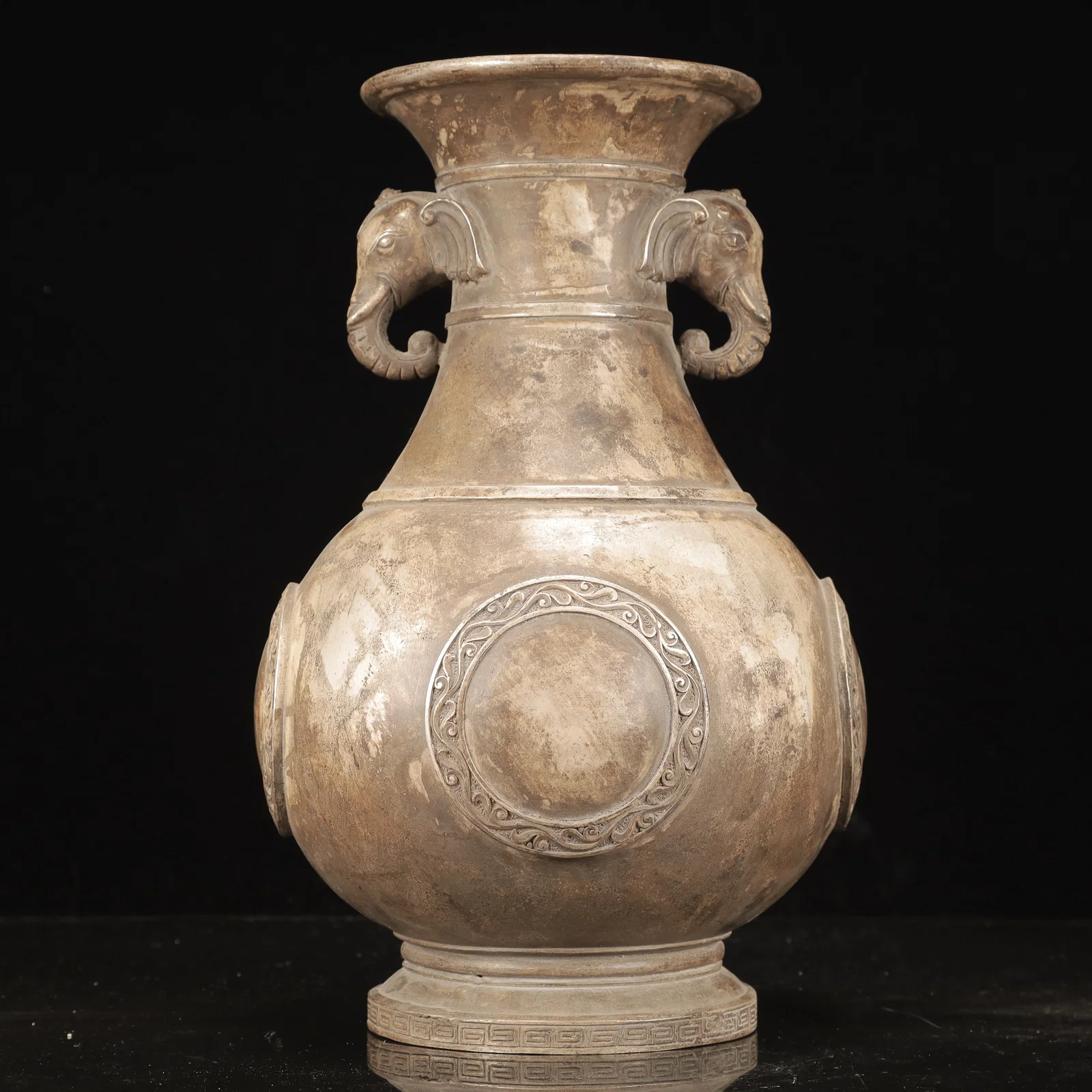 A Rare Silver-plated Copper Elephant -Ears Vase
