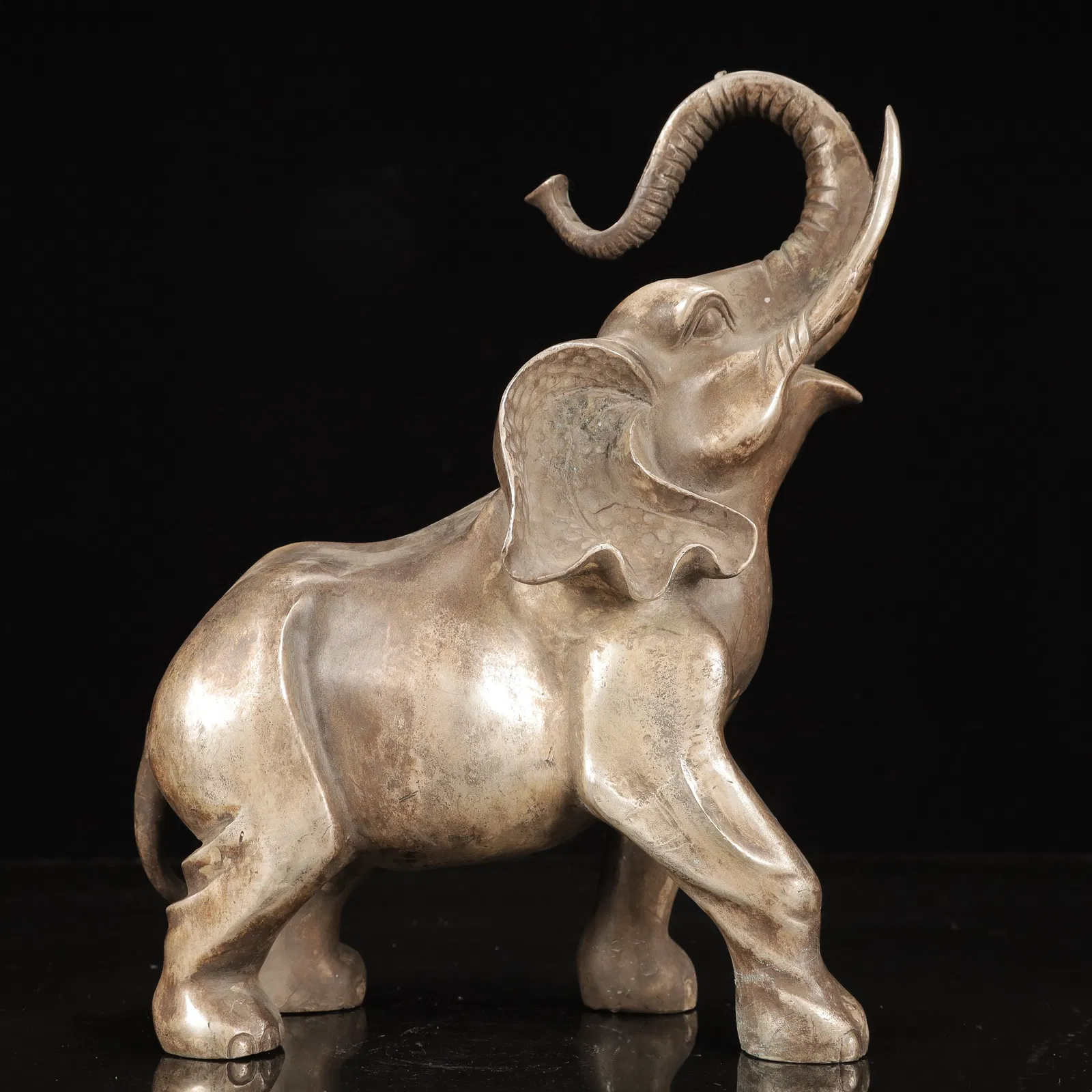 A Rare Silver-plated Copper Elephant Ornament