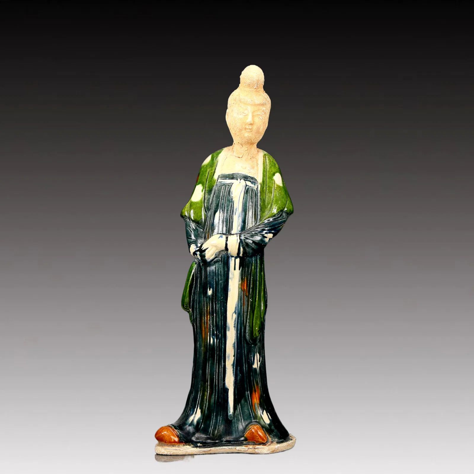 A Rare Tang Tri-Color Glazed Pottery Woman Ornament
