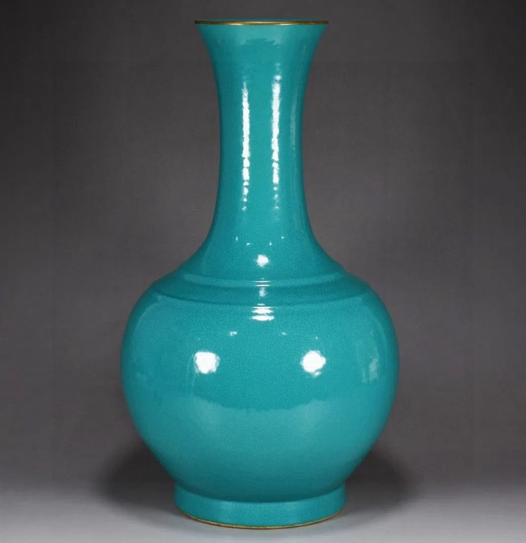 A Rare Turquoise Glazed Painted Gold Vase