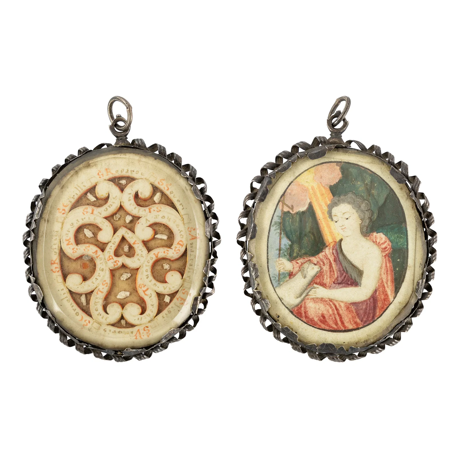 A Reliquary pendant with a miniature painting of John the Baptist and relics for saints, 18th C.