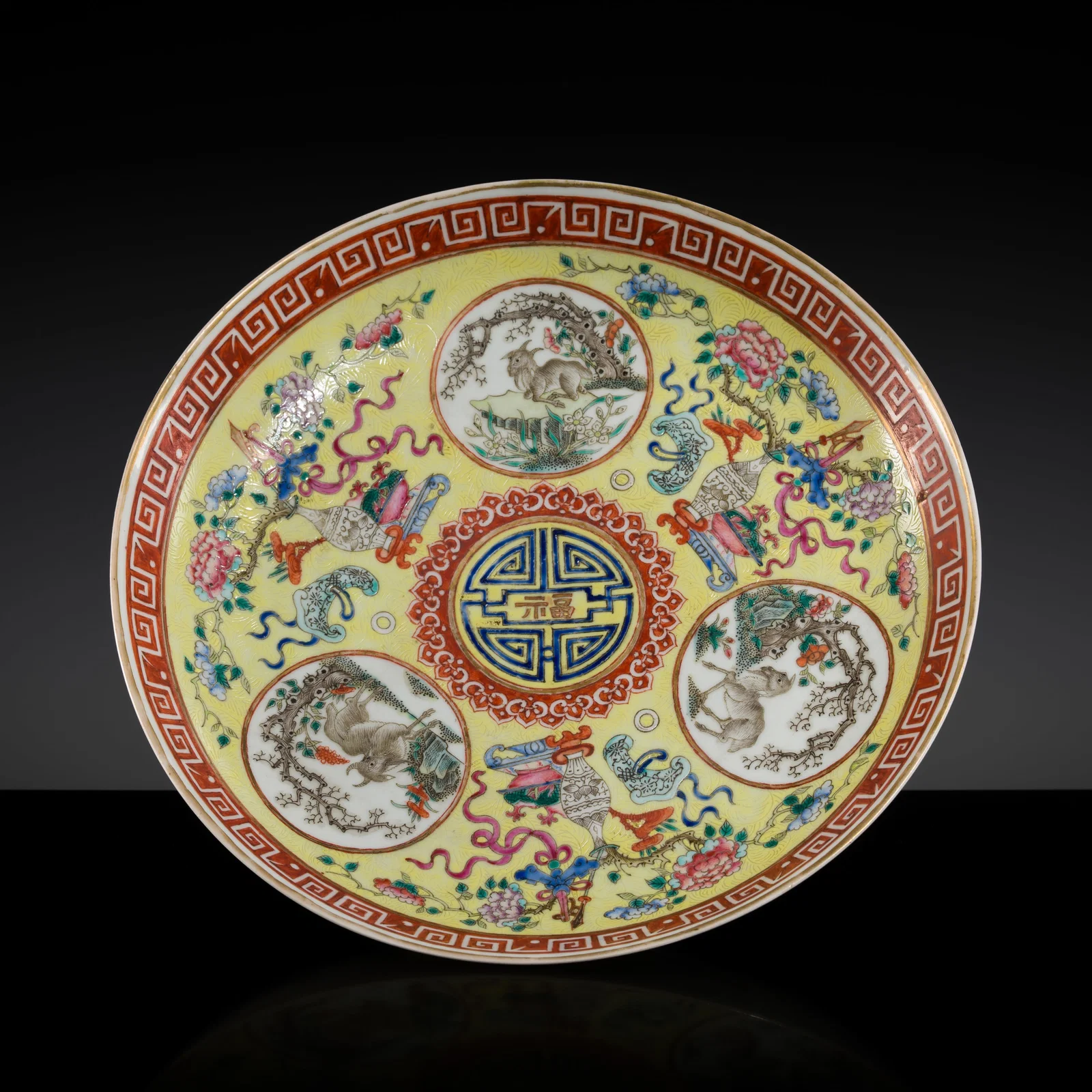 A REMARKABLY FINE FAMILLE ROSE 'SANYANG' SGRAFIATTO DISH, XIANFENG MARK AND PERIOD