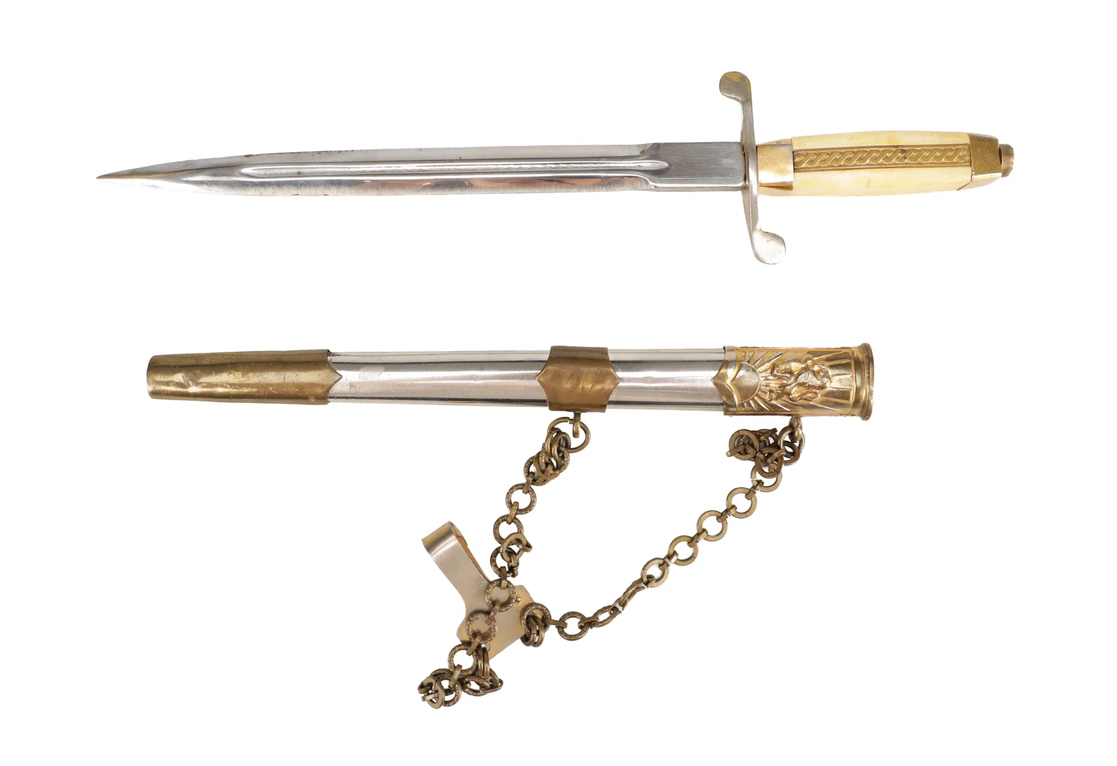 A ROMANIAN OFFICER'S DAGGER AND BRASS-MOUNTED SCABBARD