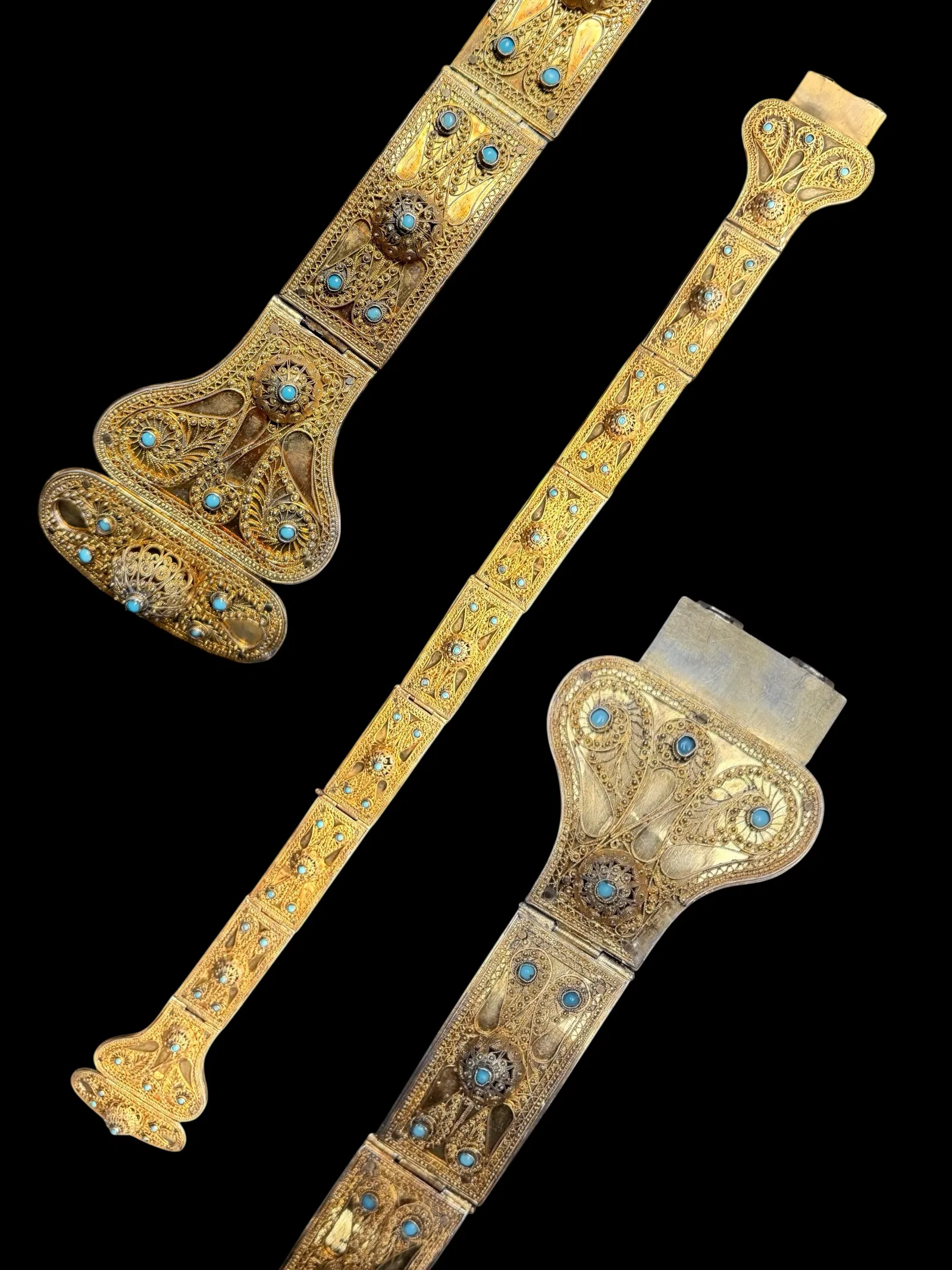 A Russian 84 Gilded Silver Jeweled Filigree Work Belt