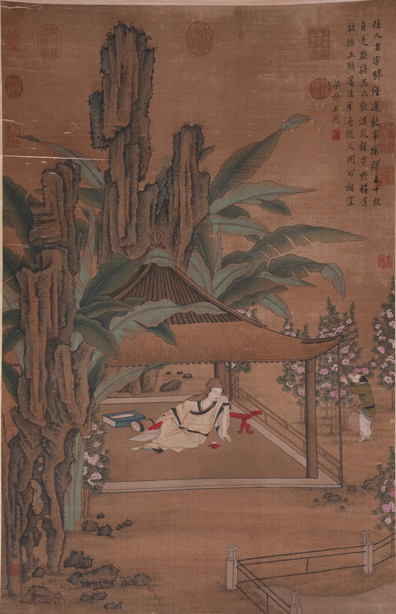 A SCHOLAR PAINTING ON SILK BY ZHOU WENJU.周文矩