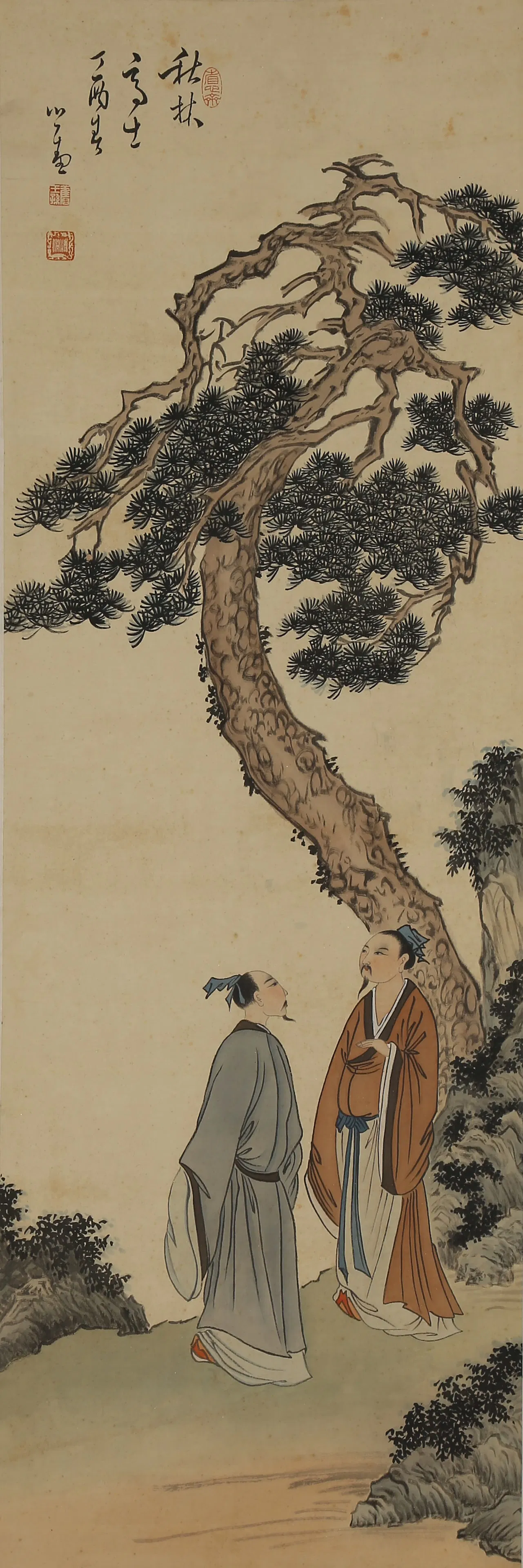 A SCHOLAR UNDER PINE TREE PAINTING ON SILK BY PU RU.溥儒