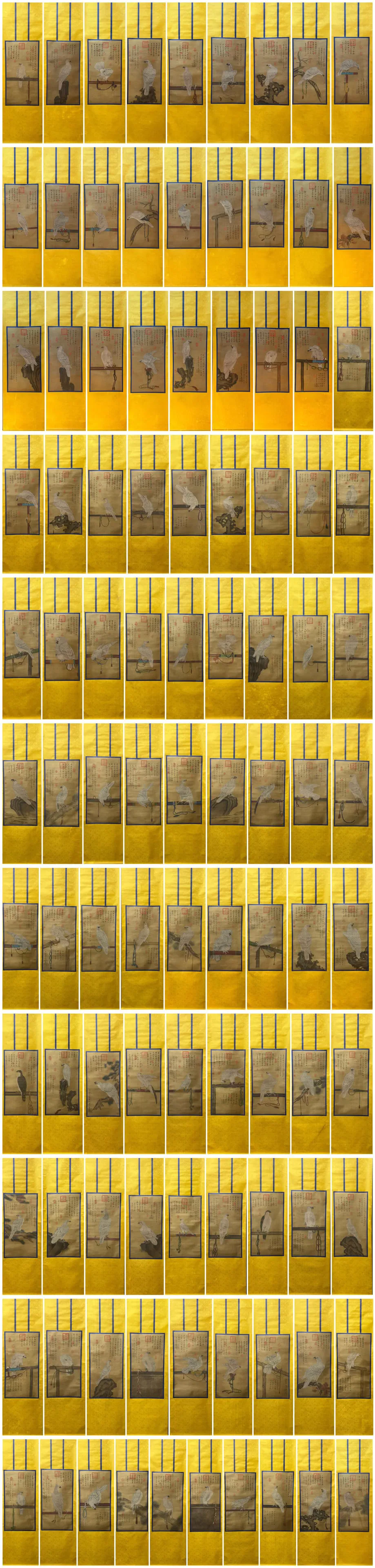 A Set of 100? Chinese Vertical Scroll Ink Painting of Eagle on Silk,Song Huizong