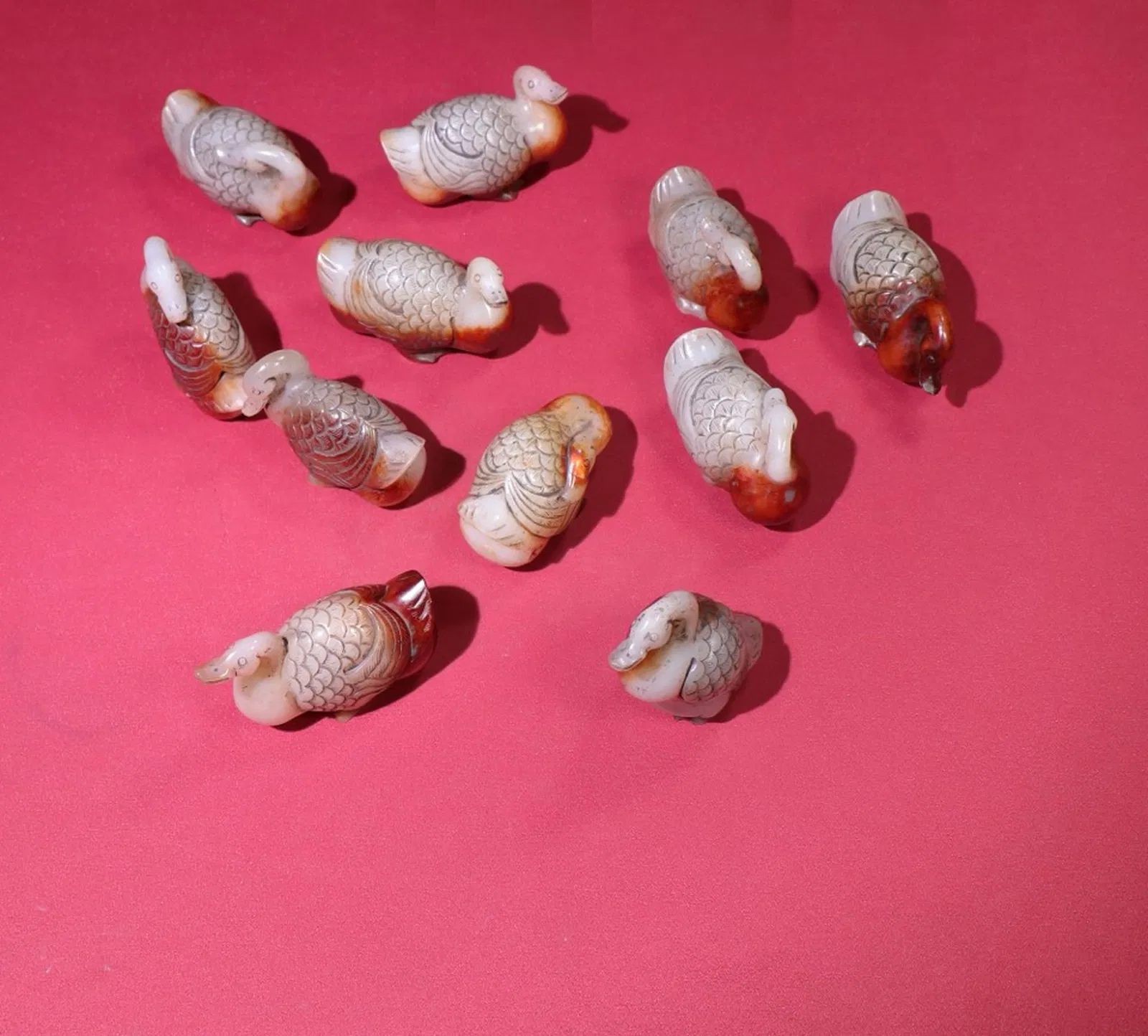 A Set of Chinese Carved Jade Goose Statuettes