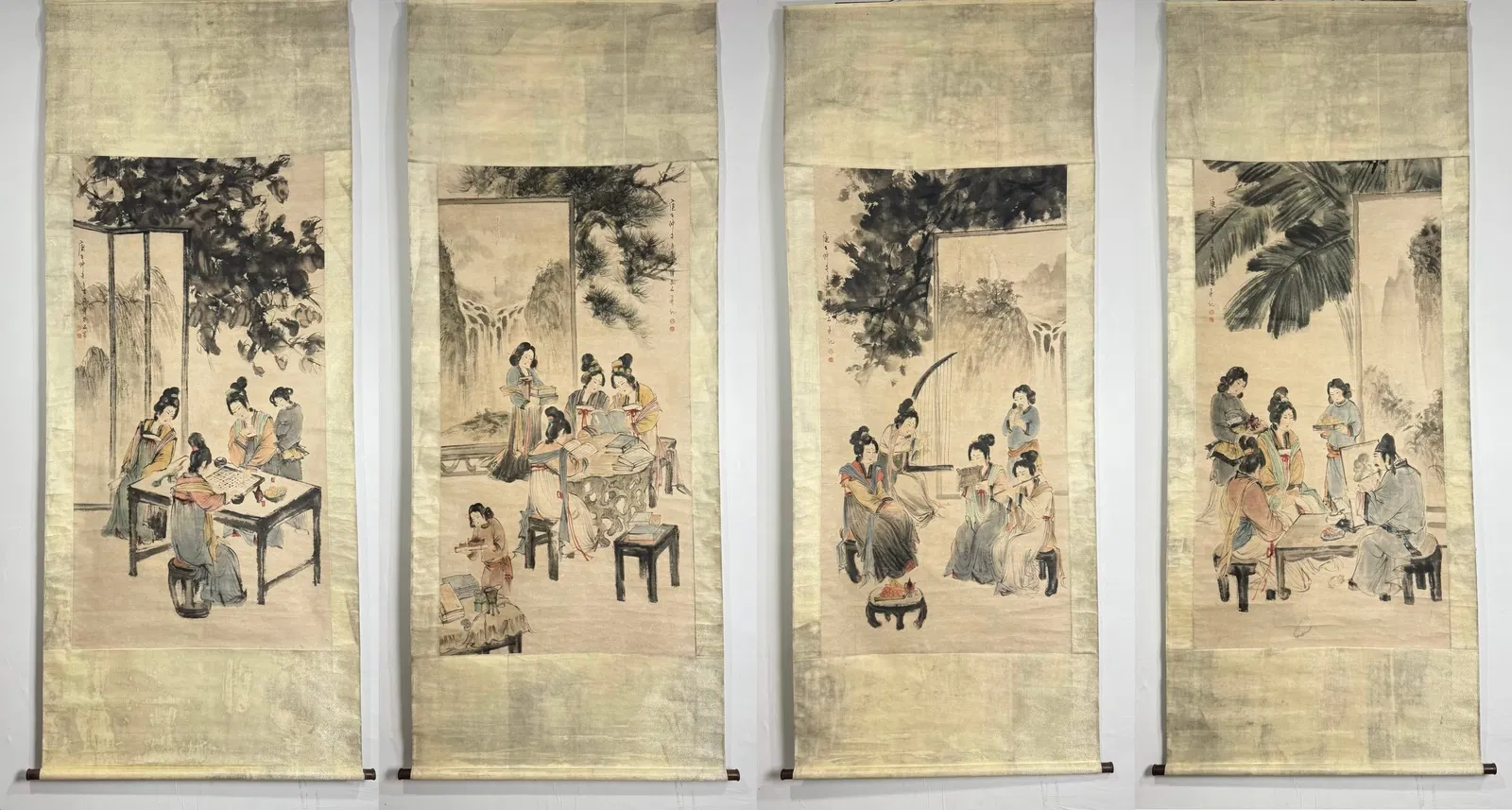 A Set of Chinese Vertical Scroll Ink Painting of Figure and Story on Paper