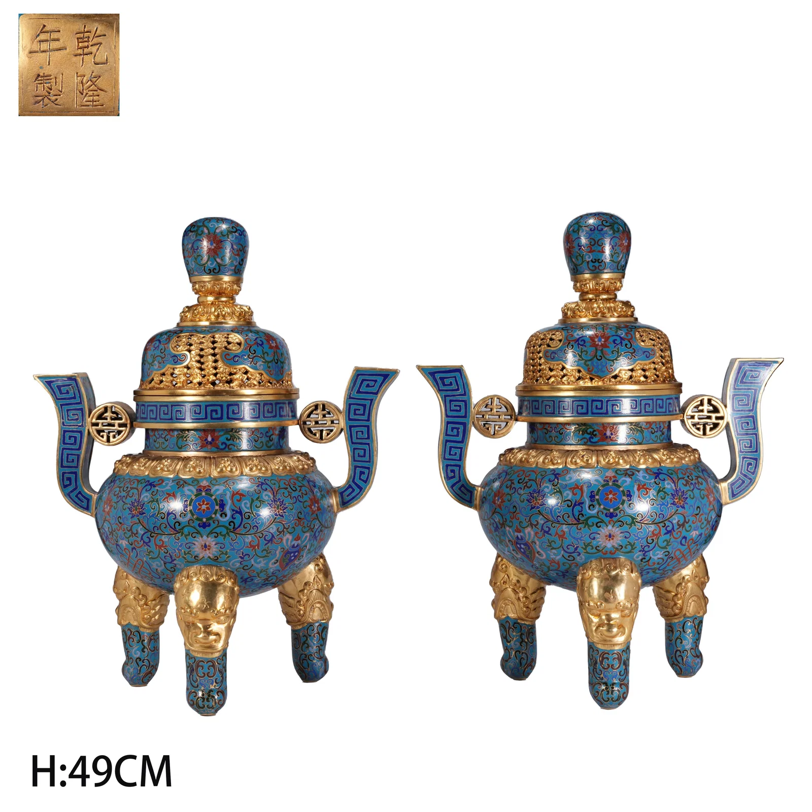 A SET OF CLOISONNÉ ENAMEL INCENSE BURNERS WITH FLORAL PATTERNS ON COPPER BODIES