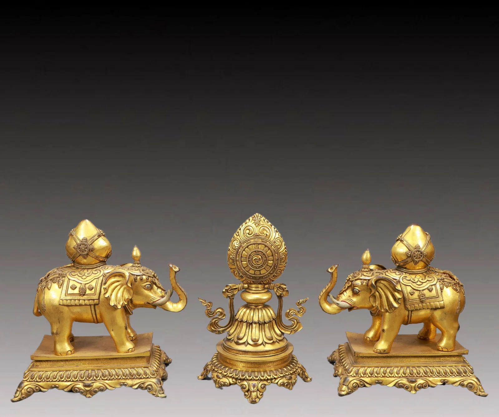 A Set of Exquisite Gilt Bronze Elephant Ornaments
