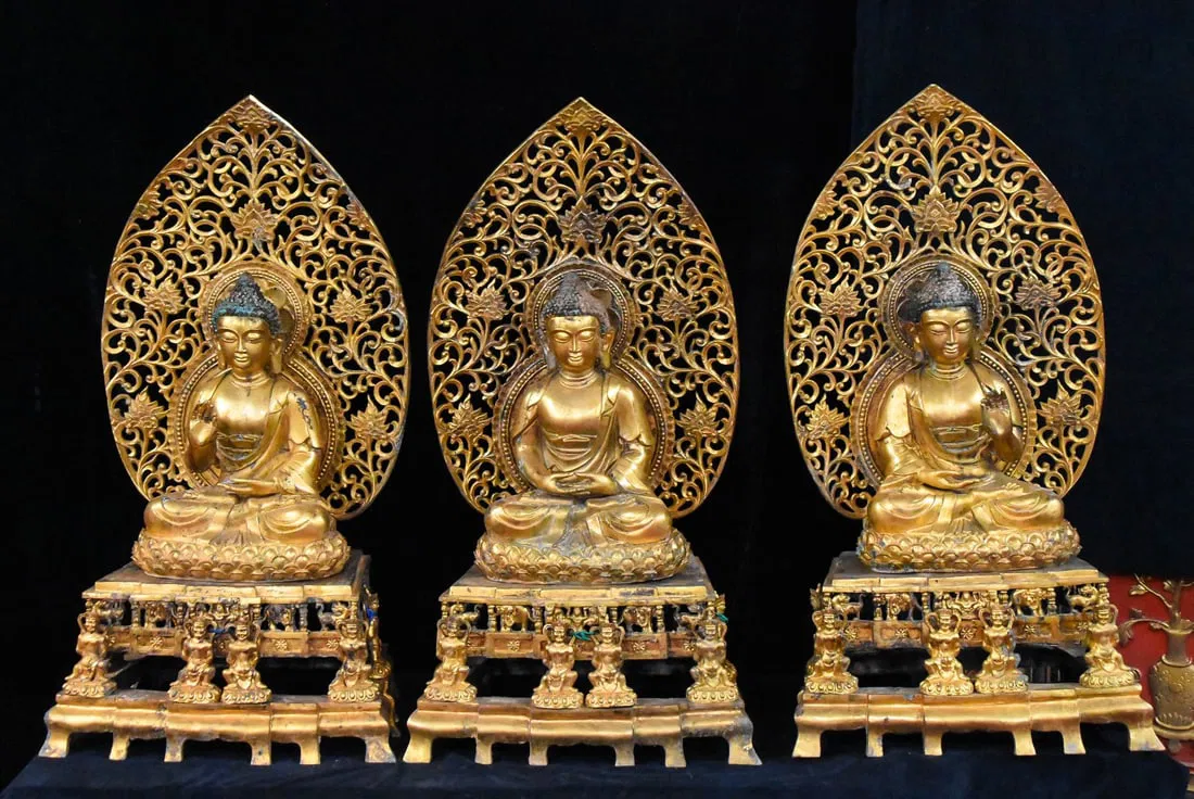A set of Exquisite Gilt Bronze Western Three Saints Buddha Statue
