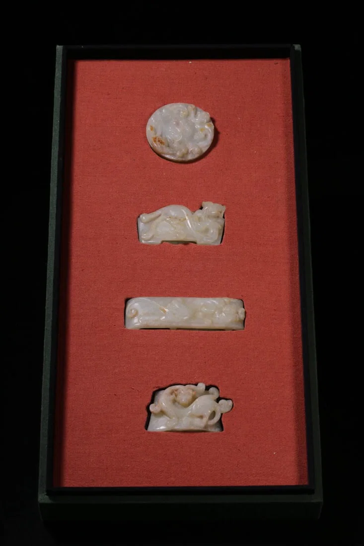 A Set of Exquisite Hotan White Jade Dragon Pattern Sword Ornament
