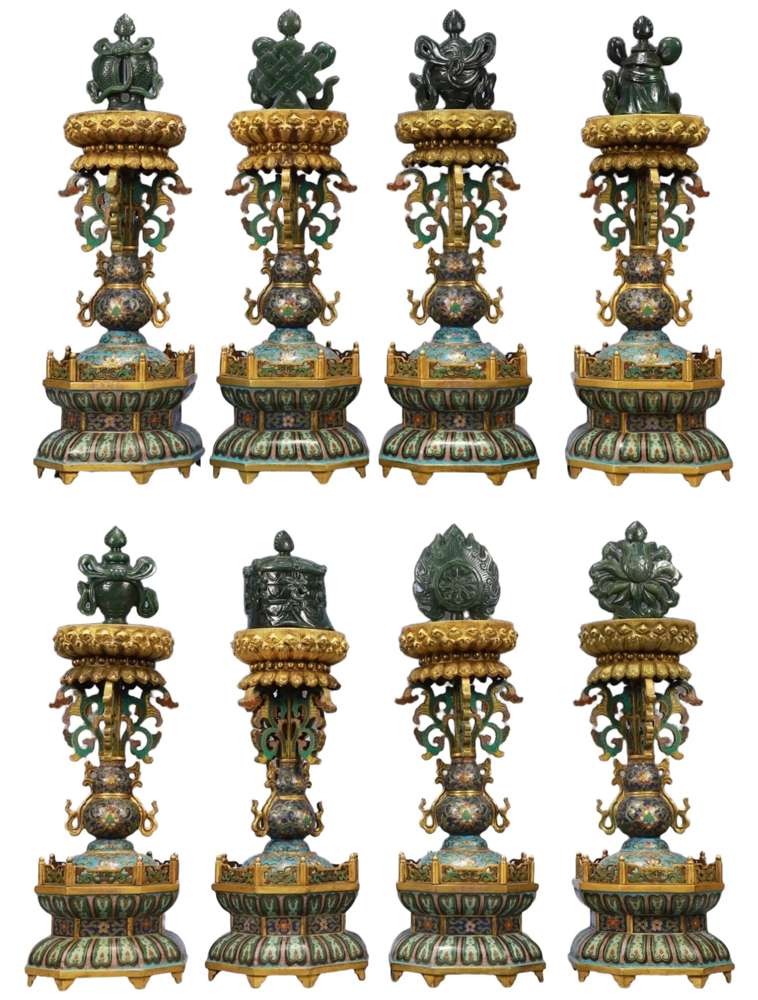 A Set of Fine Cloisonne Lotus Pattern Eight Treasures Ornaments