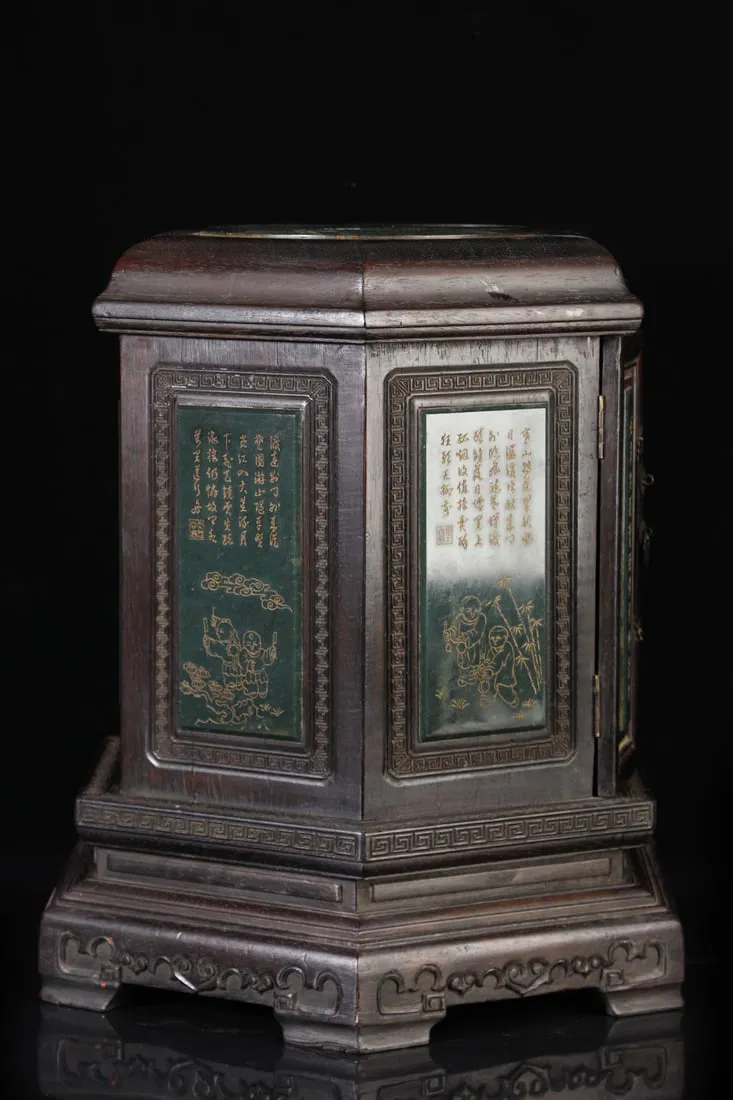 A Set of Fine Tianhuang Stone Character and Story Pattern with poem Box