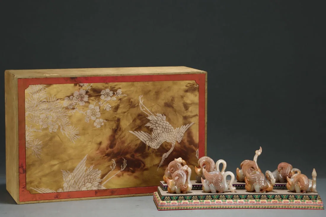 A Set of Fine White Jade Goose Ornaments