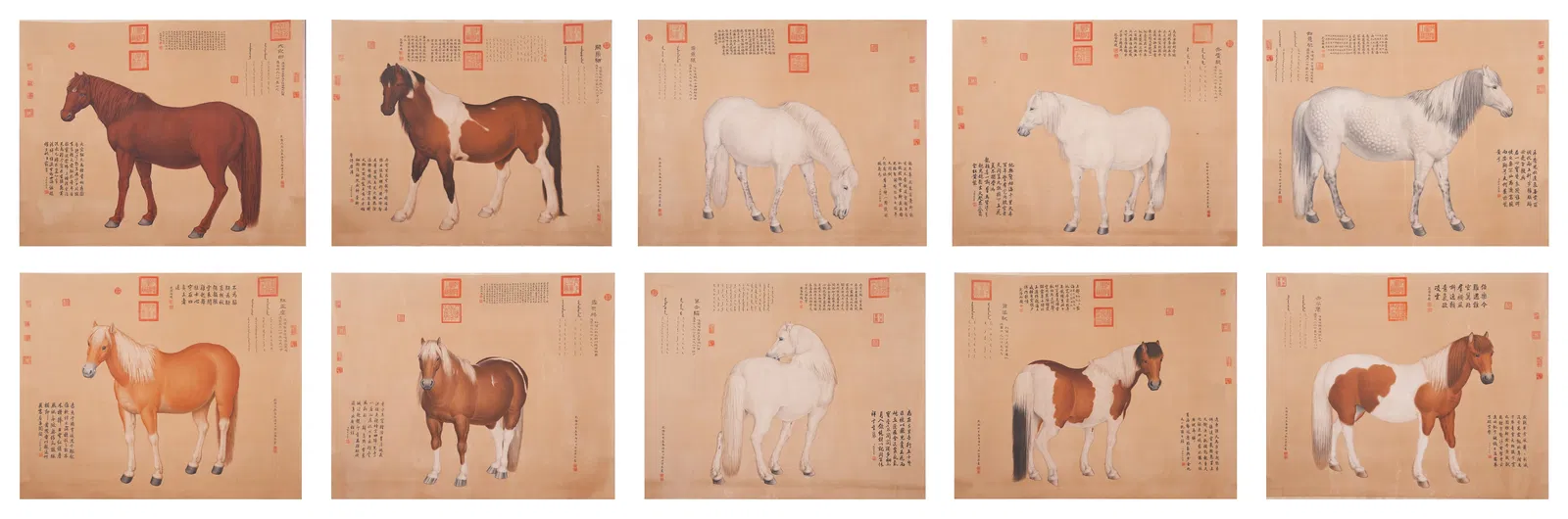 A SET OF GALLOPING HORSE HORIZONTAL SCREENS ON SILK BY GIUSEPPE CASTIGLIONE (LANG SHINING) (10